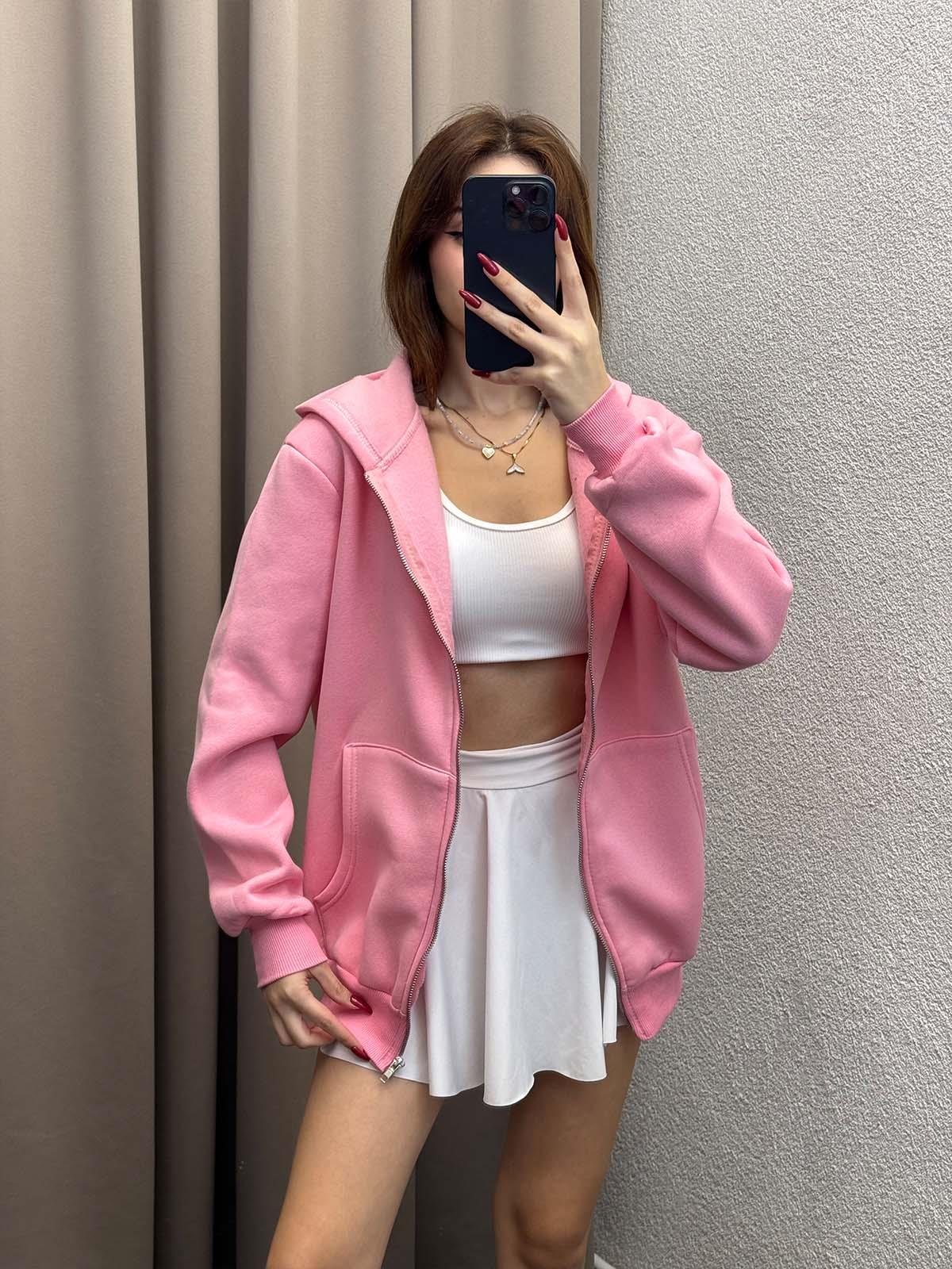 Kassel Üç İplik Şardonlu Oversize Pudra Hırka