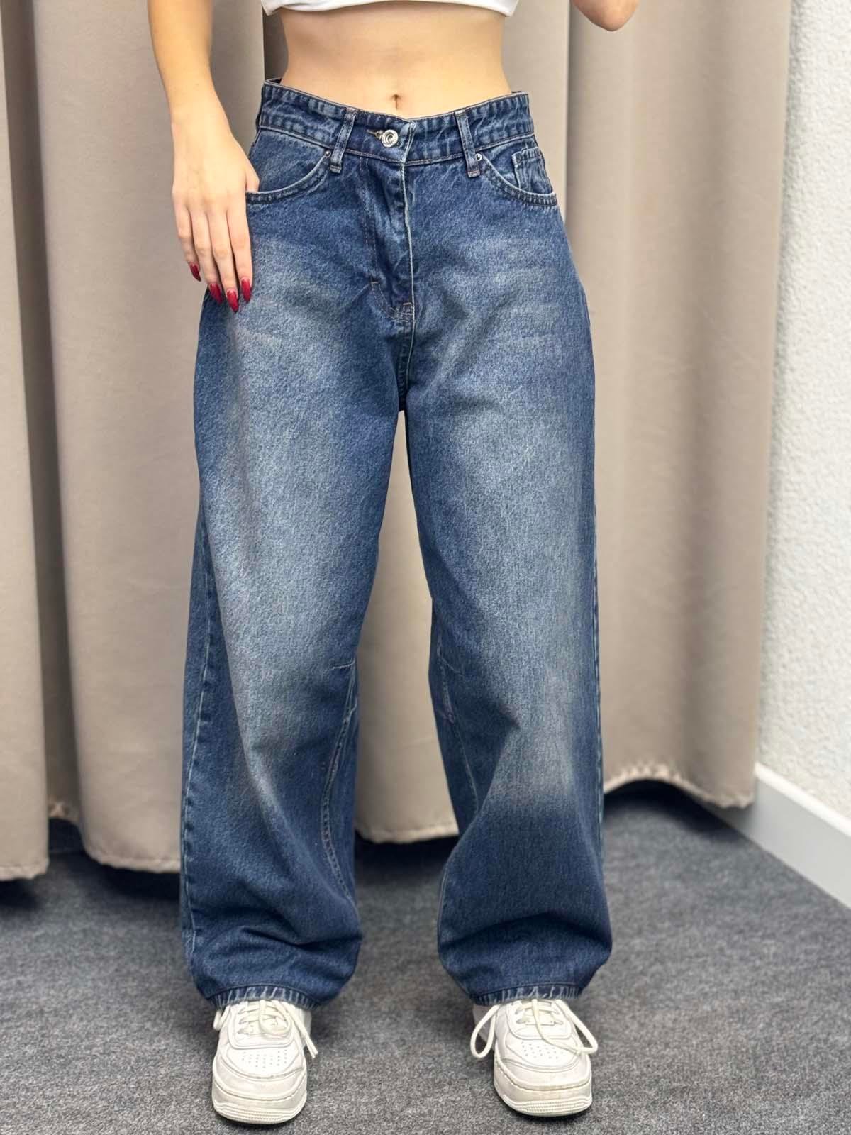 Kemer Detaylı Mavi Baggy Jean