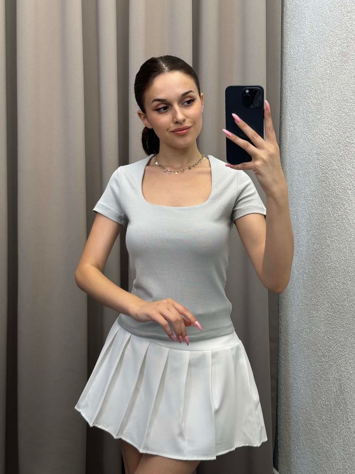 Kneph Kare Yaka Gri Crop