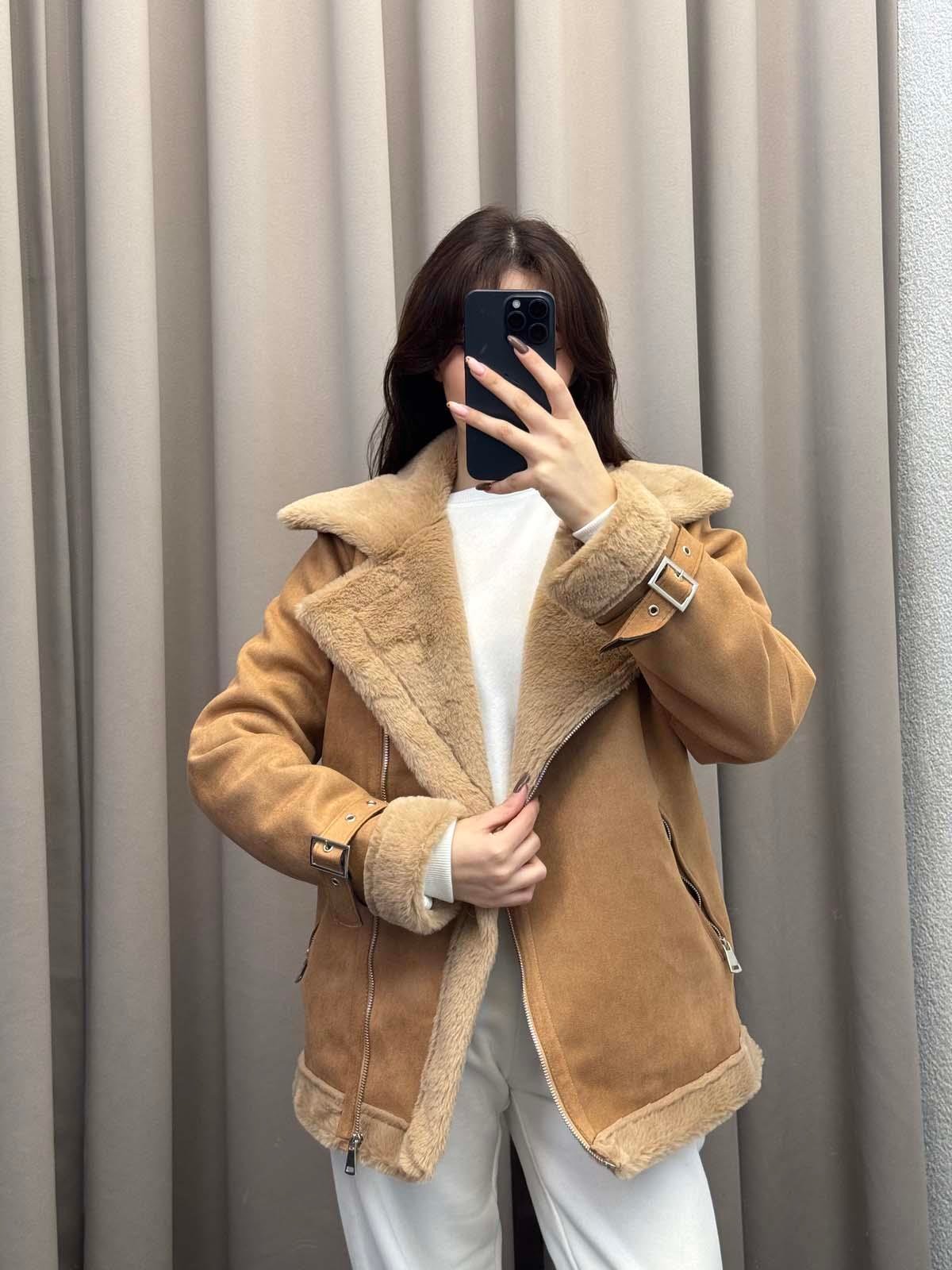 Lares Uzun Kahve Süet Ceket