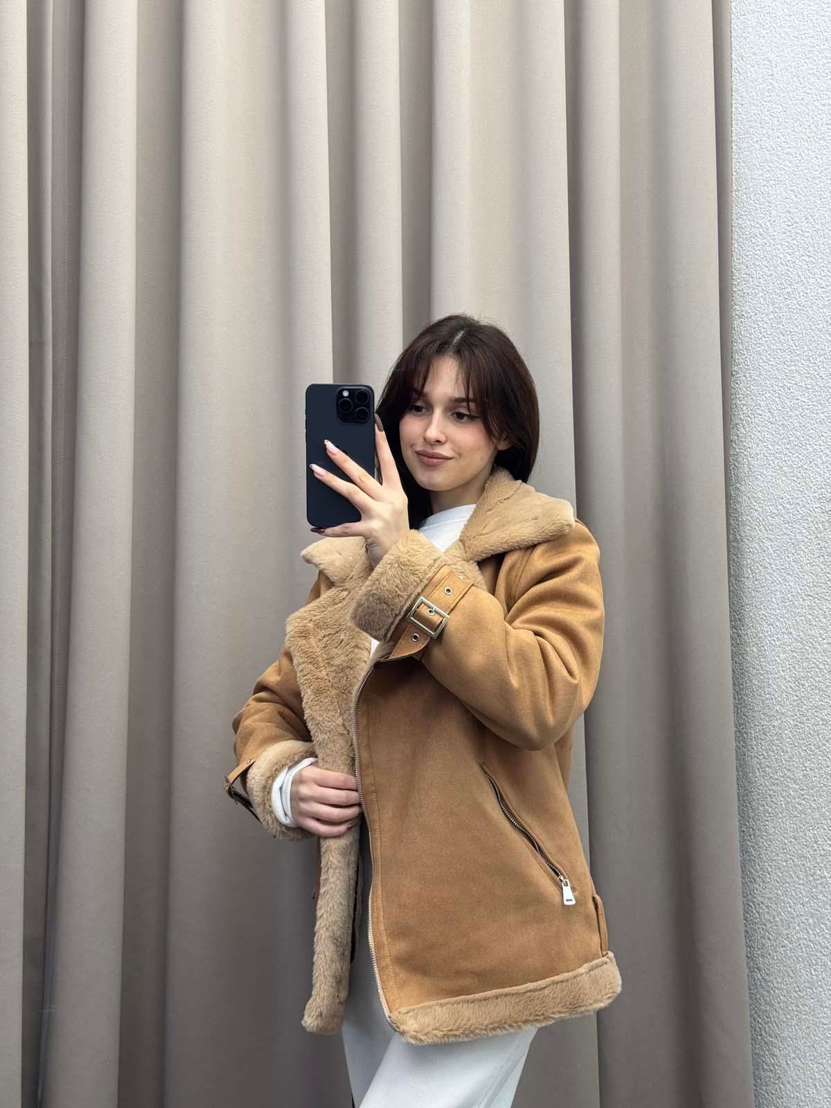 Lares Uzun Kahve Süet Ceket