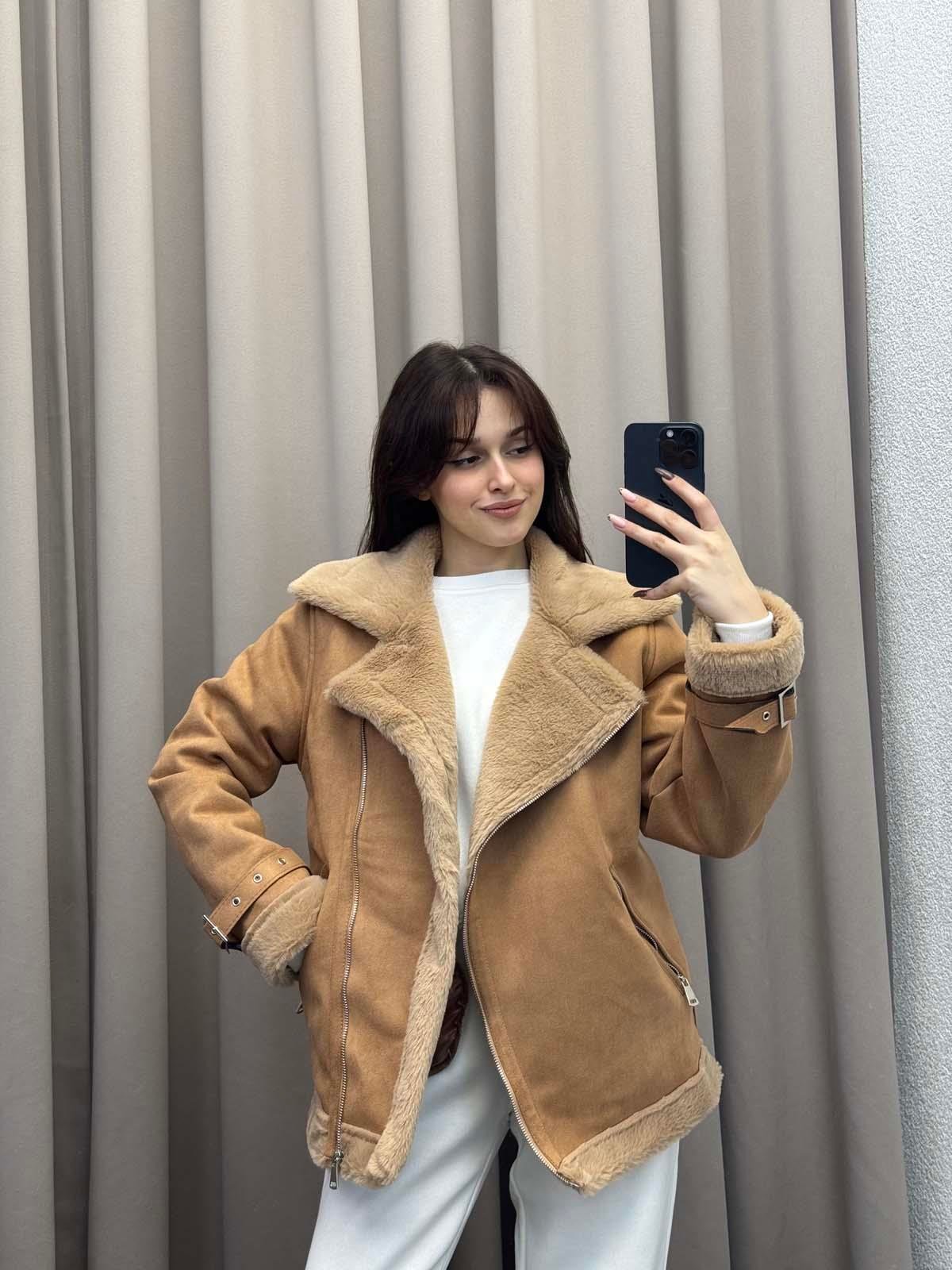 Lares Uzun Kahve Süet Ceket