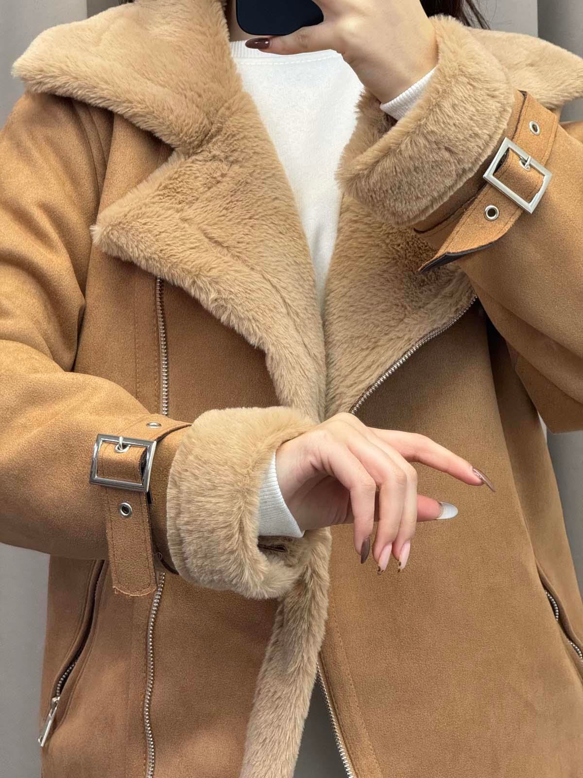 Lares Uzun Kahve Süet Ceket