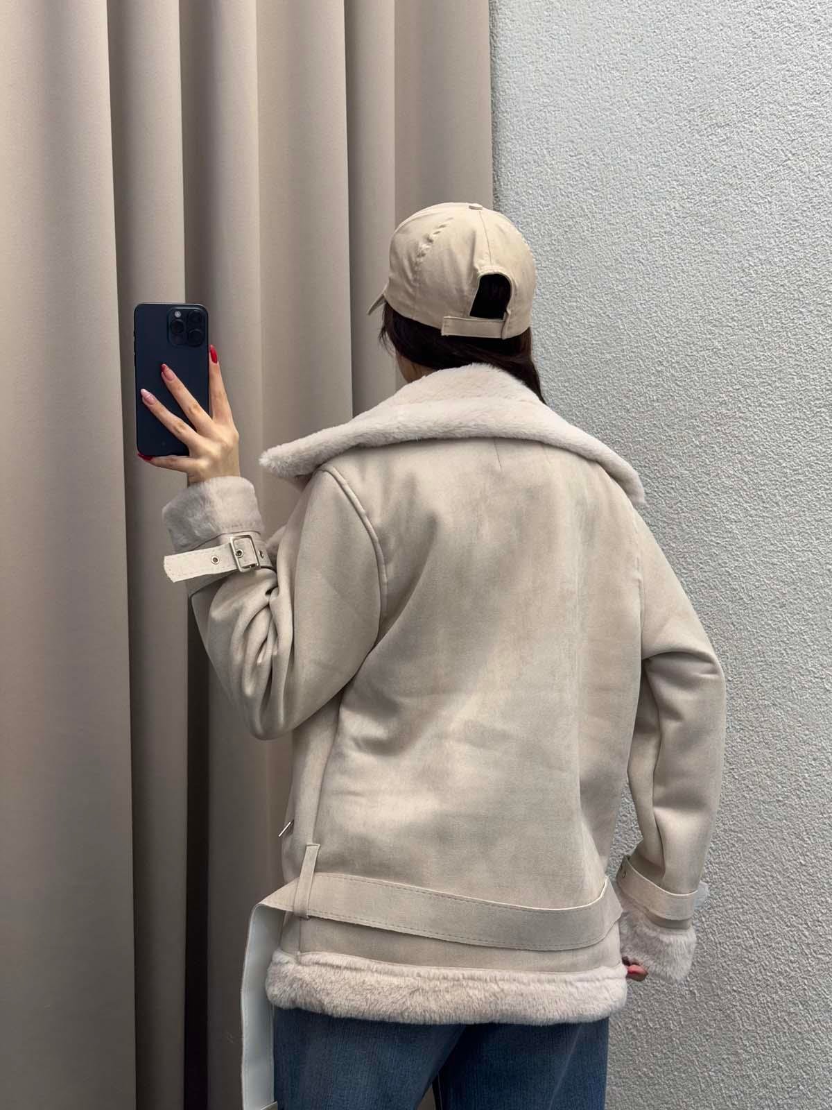 Lares Uzun Krem Süet Ceket