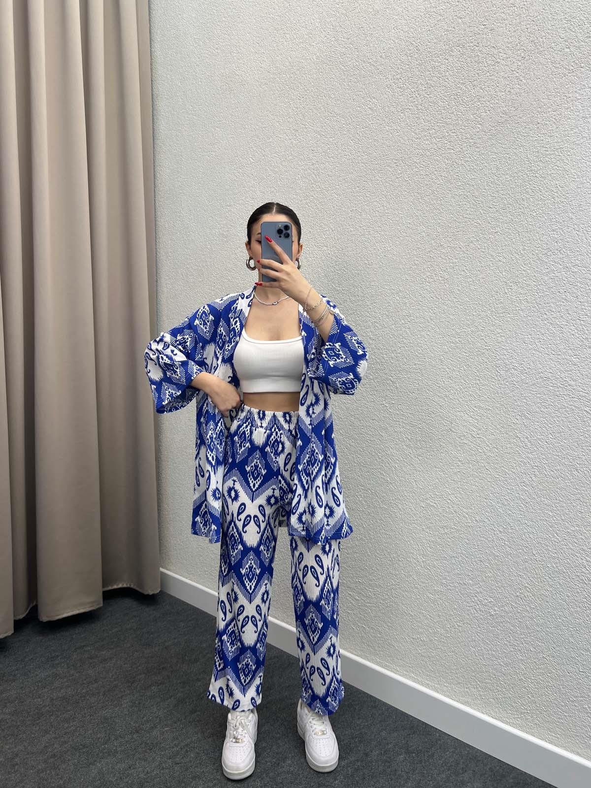 Leila Mavi Kimono Takım