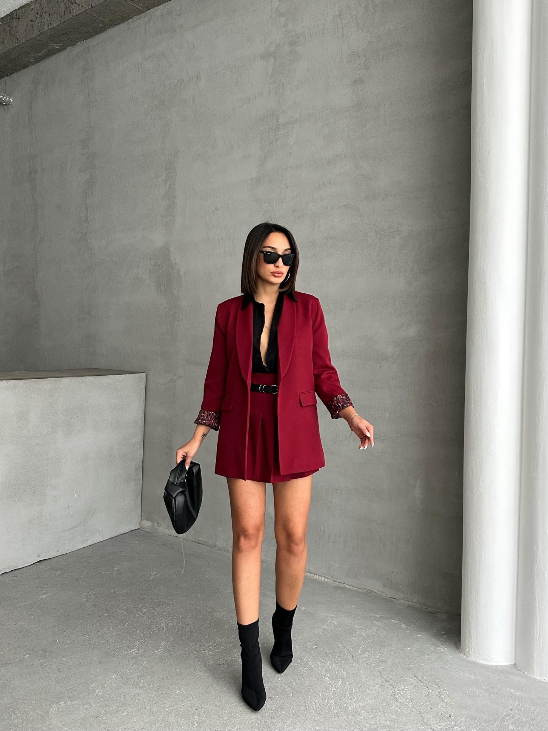 LEOPAR ASTARLI BLAZER CEKET BORDO