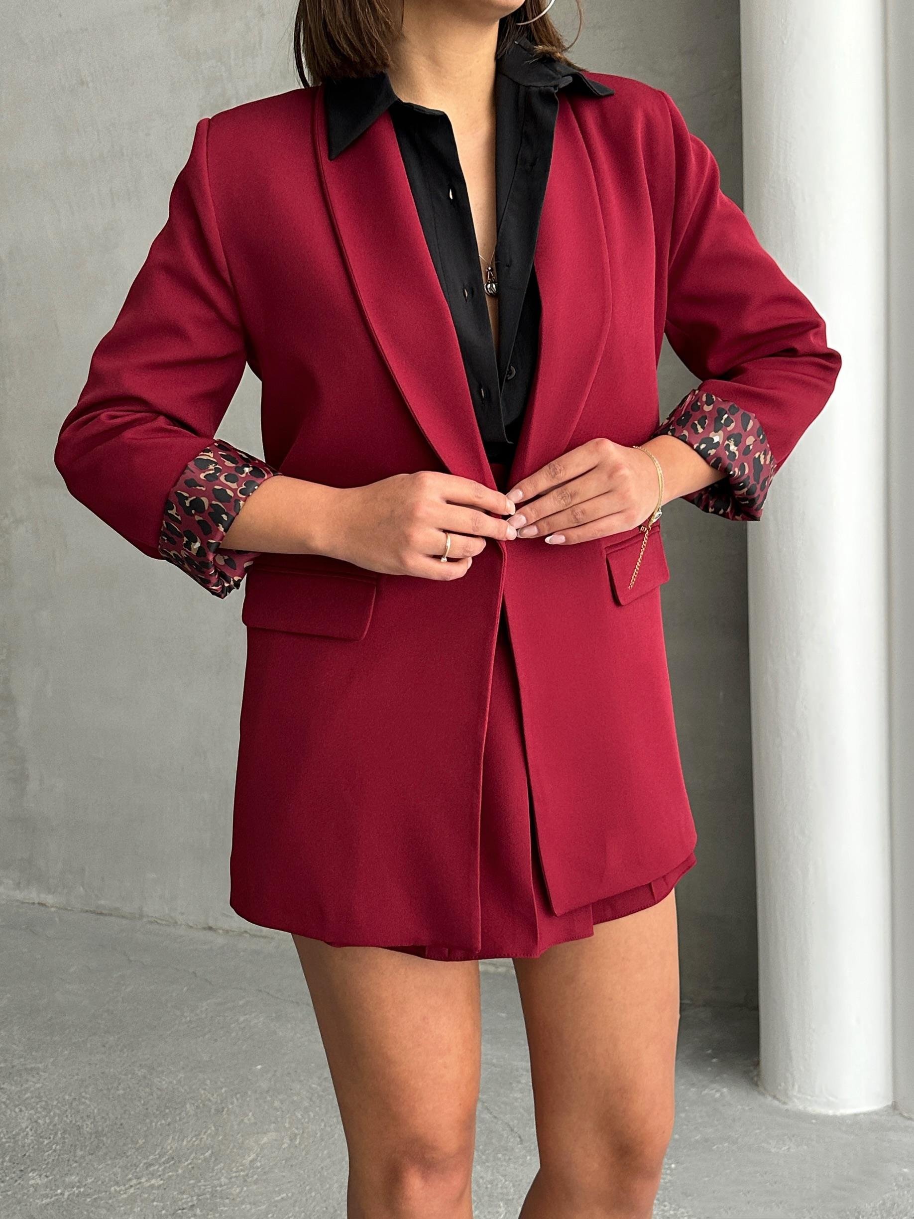LEOPAR ASTARLI BLAZER CEKET BORDO