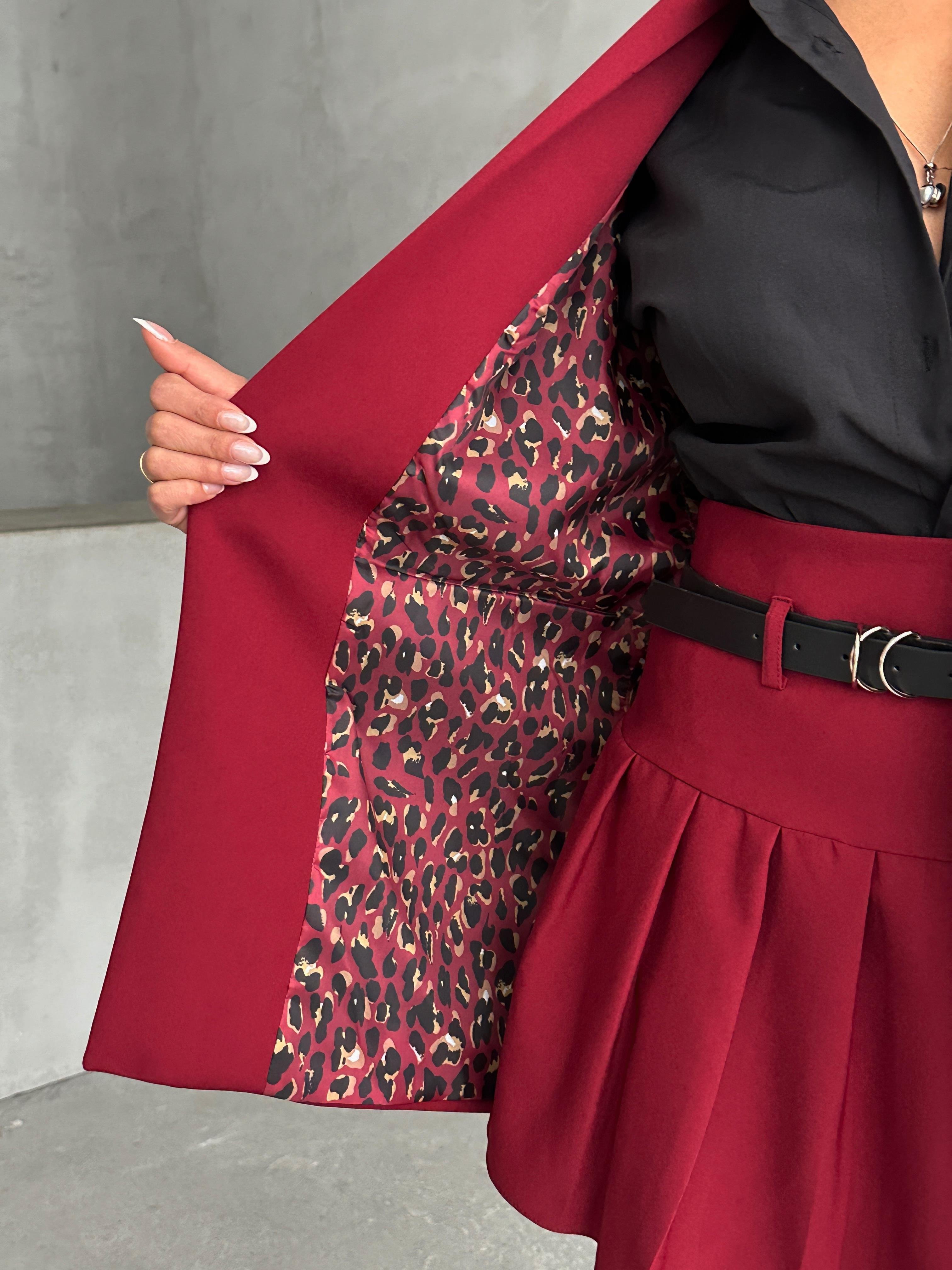 LEOPAR ASTARLI BLAZER CEKET BORDO