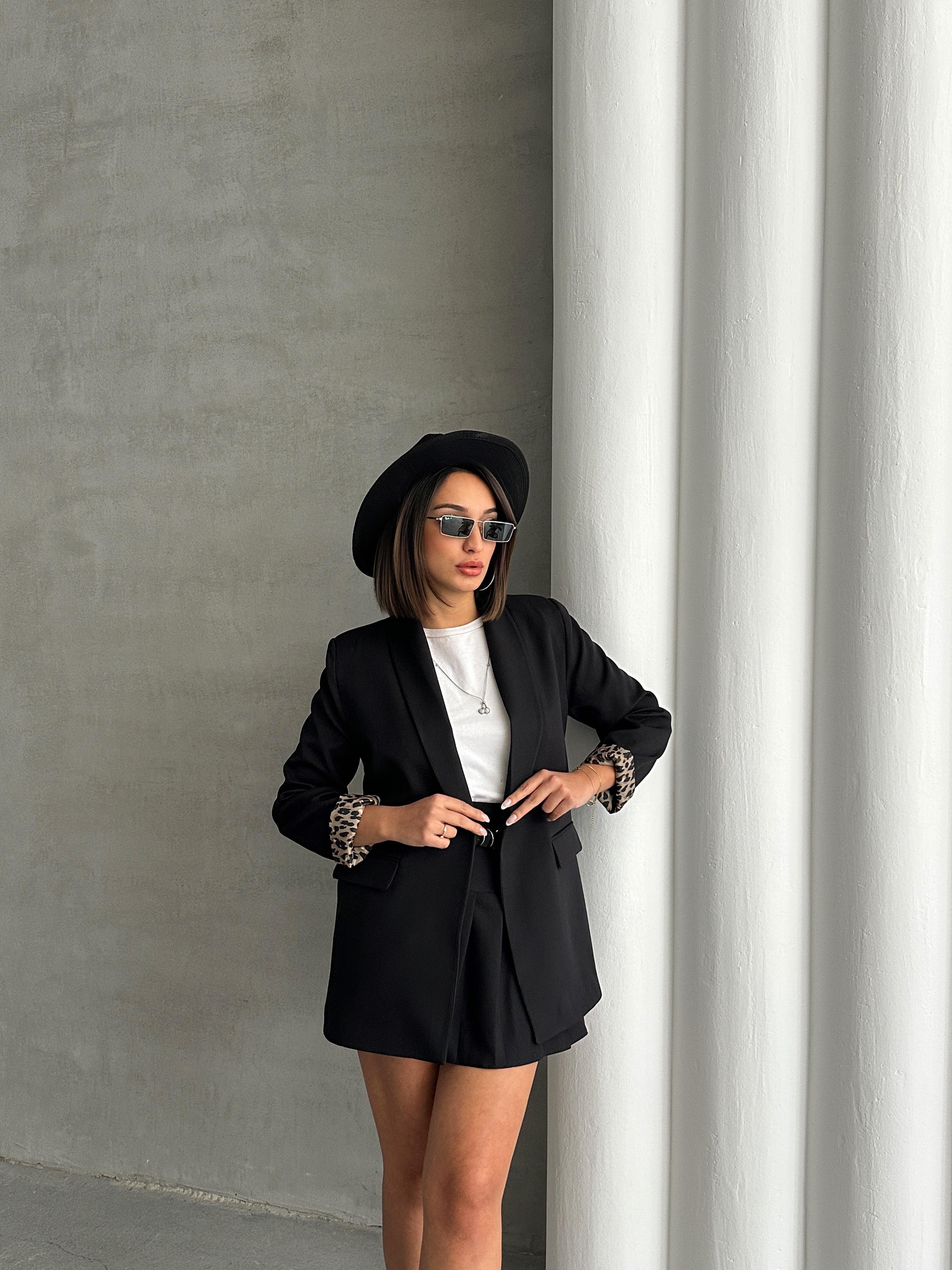 LEOPAR ASTARLI BLAZER CEKET SİYAH