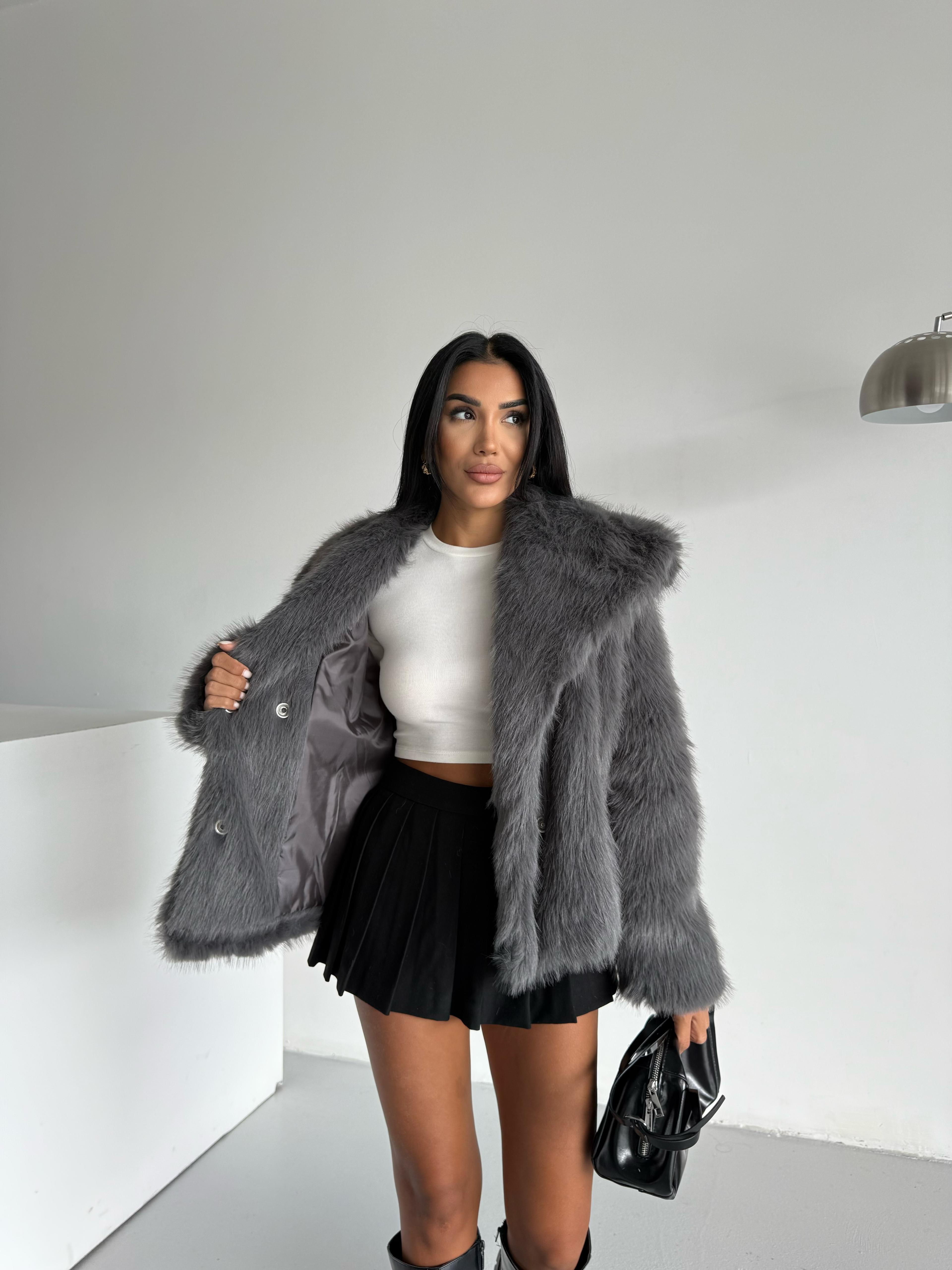 LOLİTA ŞALYAKA OVERSİZE KALIP KÜRK ANTRASİT