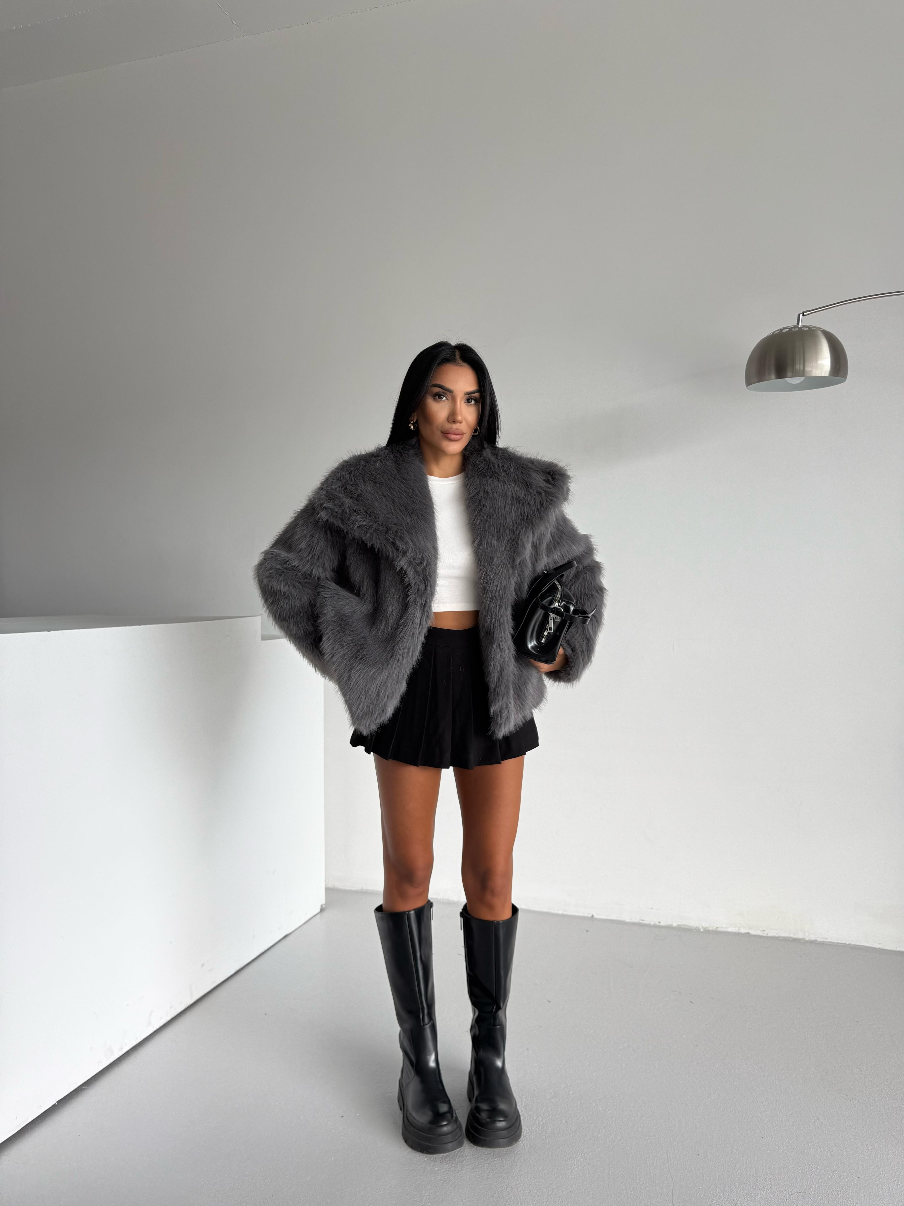 LOLİTA ŞALYAKA OVERSİZE KALIP KÜRK ANTRASİT