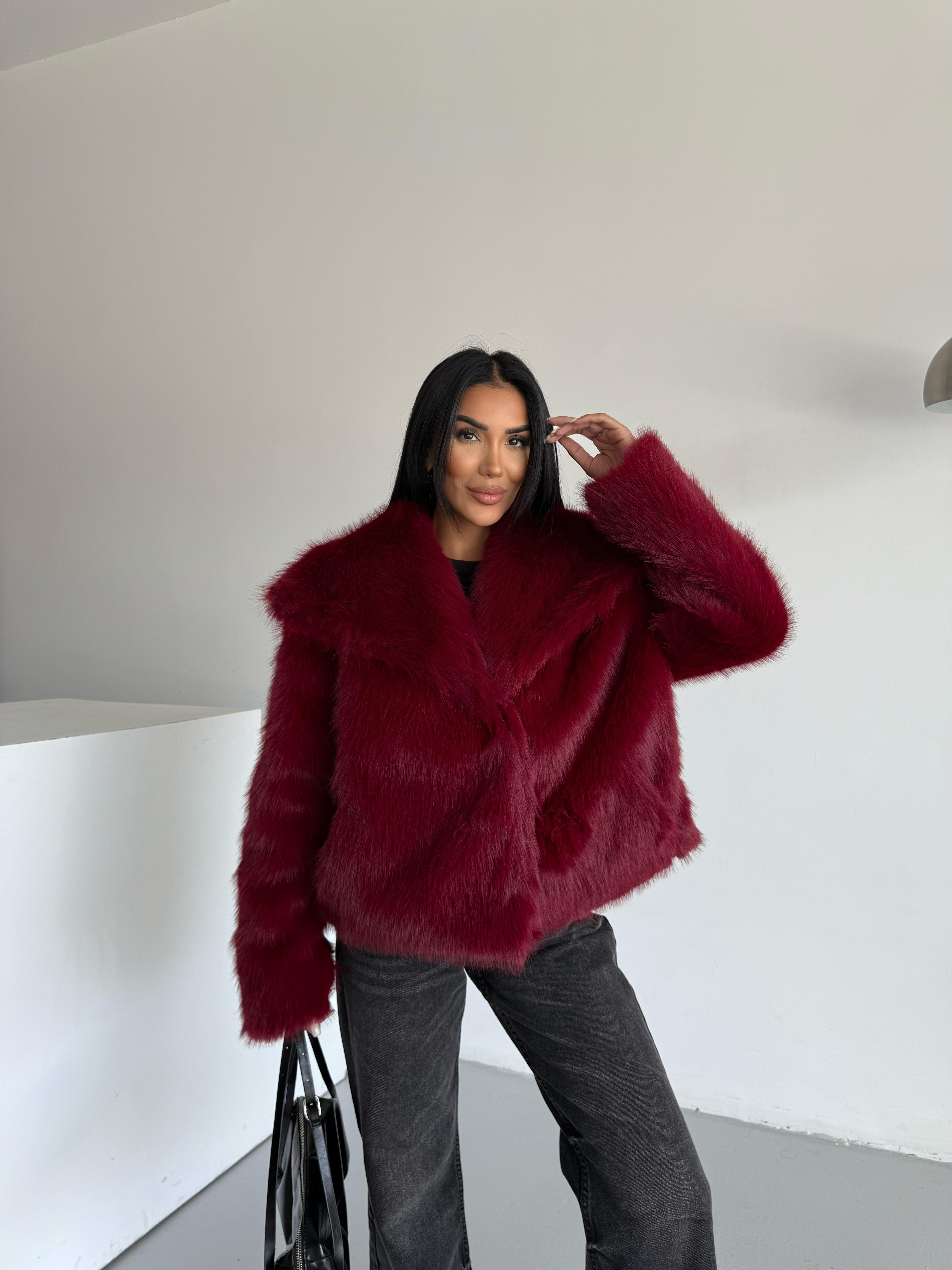 LOLİTA ŞALYAKA OVERSİZE KALIP KÜRK BORDO