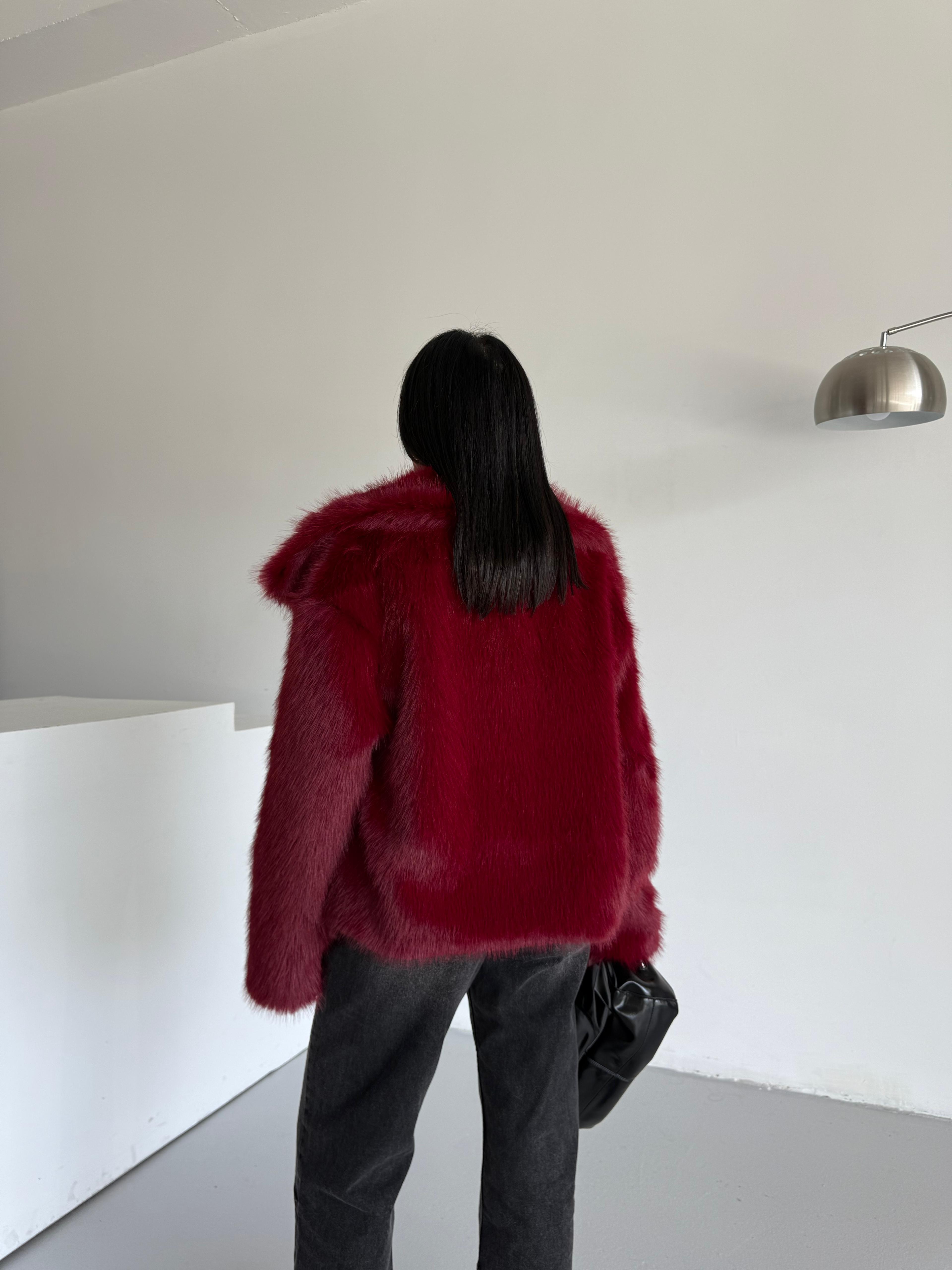 LOLİTA ŞALYAKA OVERSİZE KALIP KÜRK BORDO