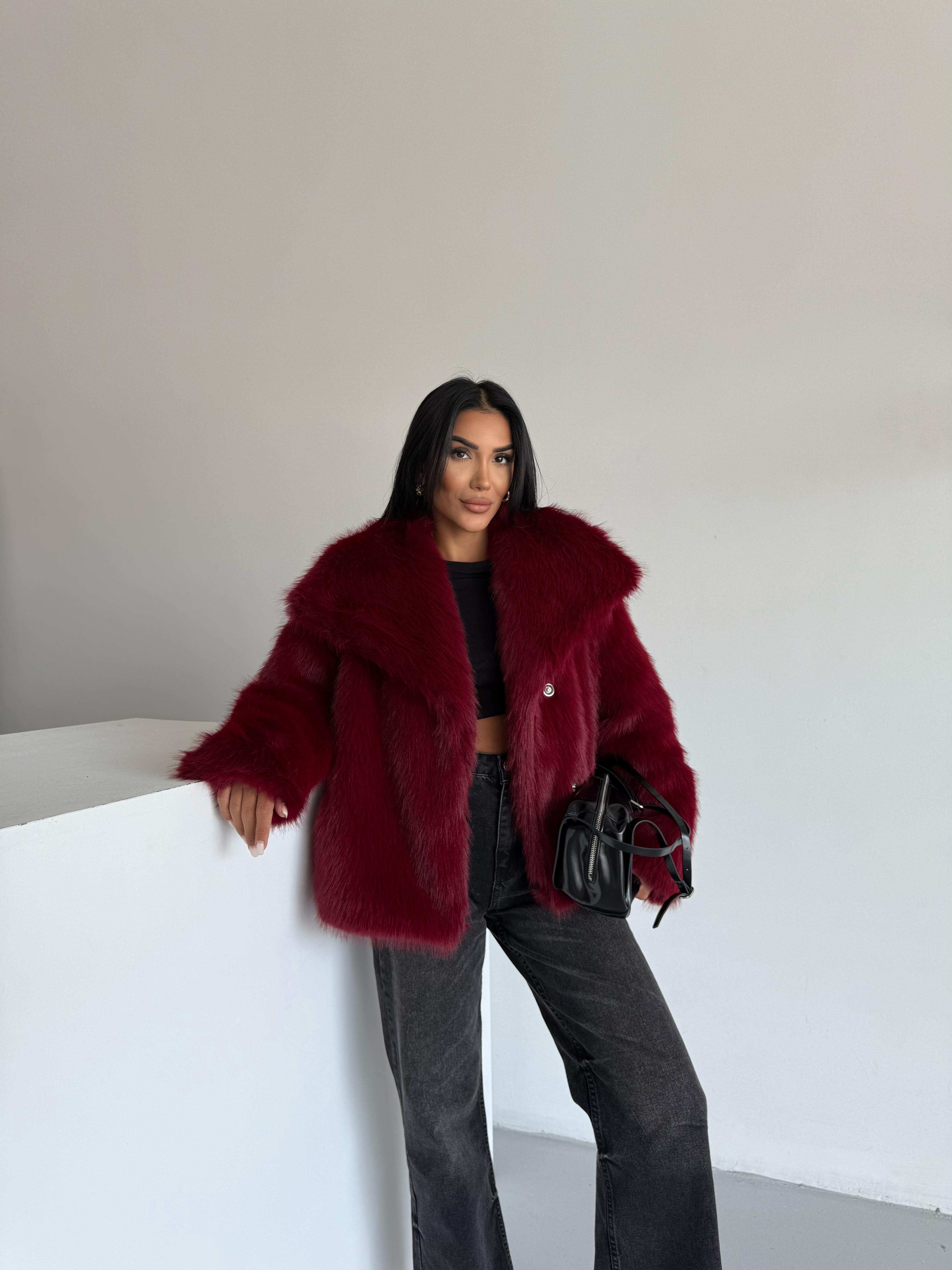 LOLİTA ŞALYAKA OVERSİZE KALIP KÜRK BORDO