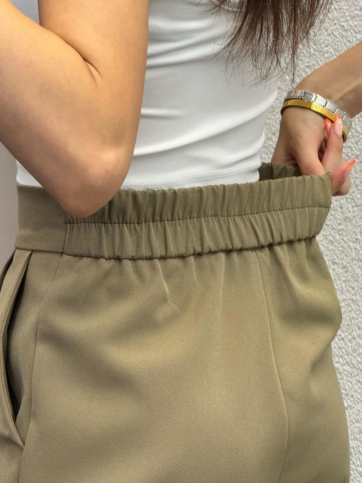 Lugo Haki Lastik Kemer Çırt Kaplamalı Pantolon