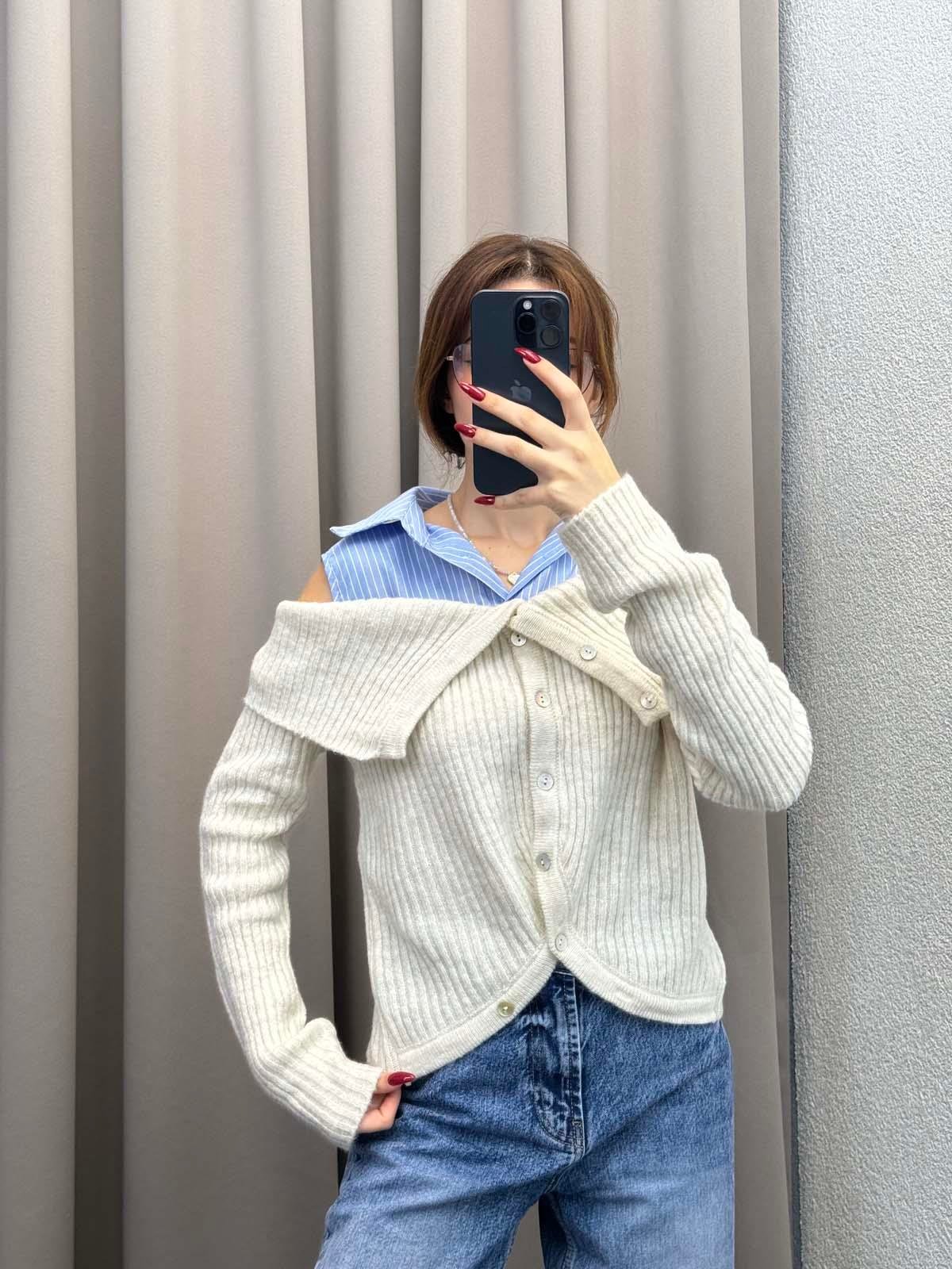 Maebel Gömlekli Tasarım Hırka - Gri