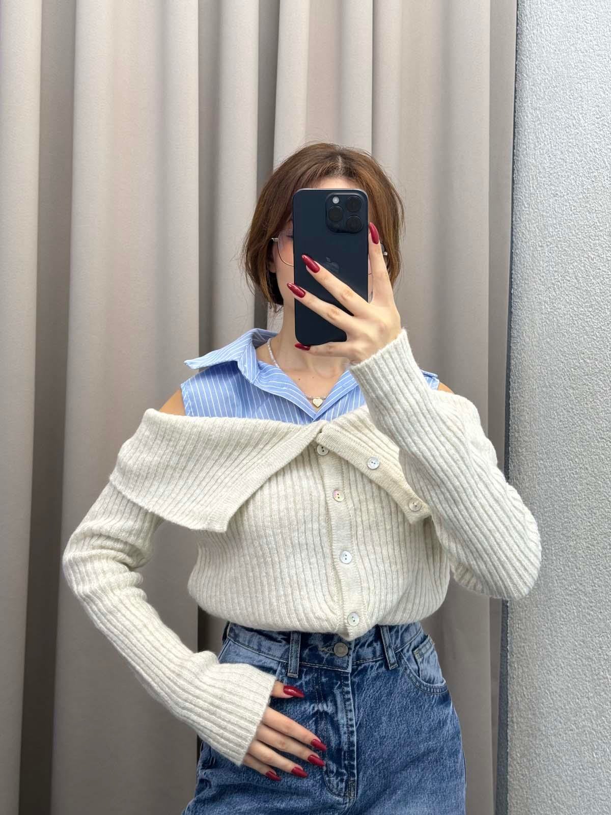 Maebel Gömlekli Tasarım Hırka - Gri