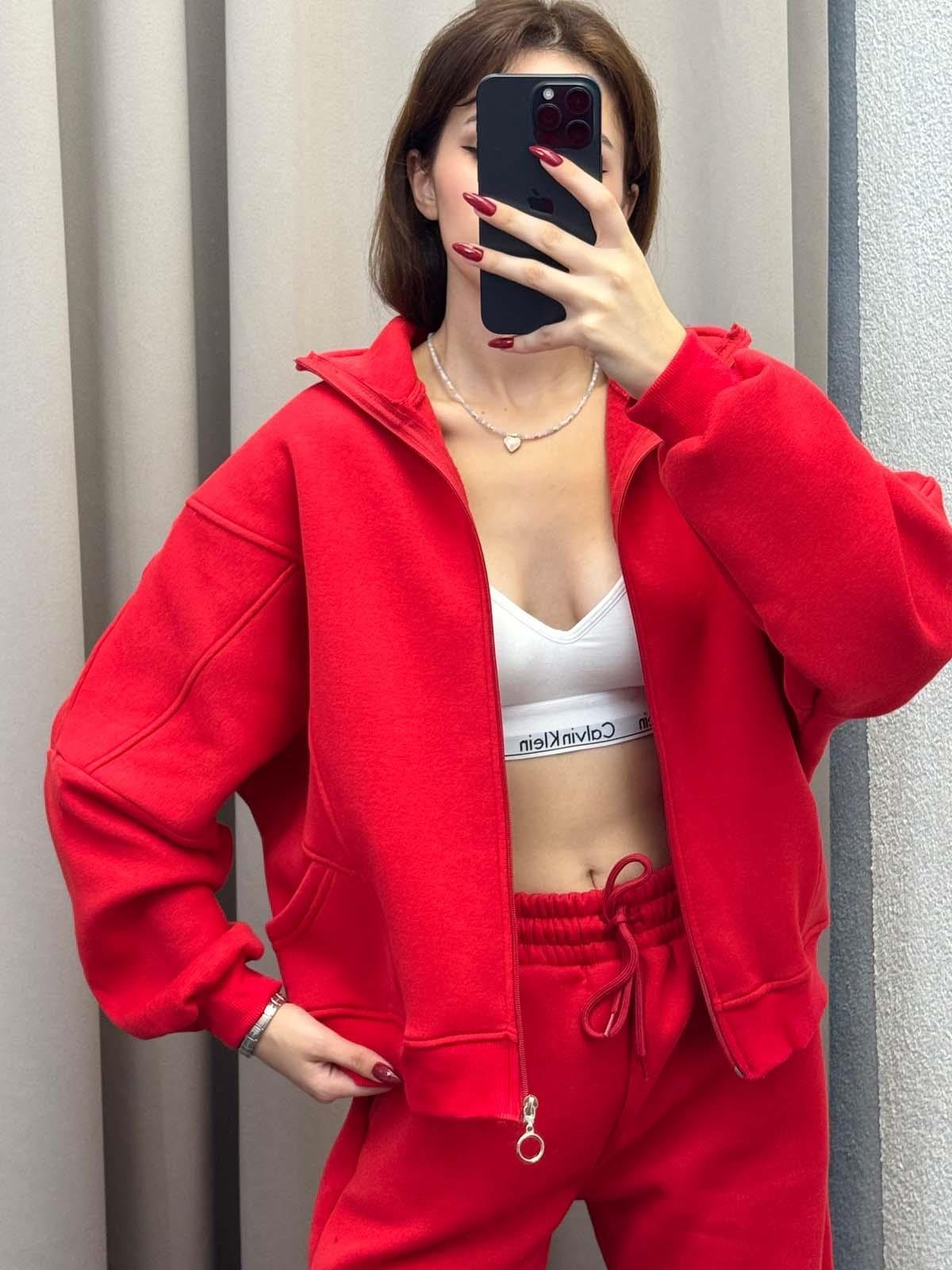 Mario Üç İplik Şardonlu Kırmızı Eşofman Takımı