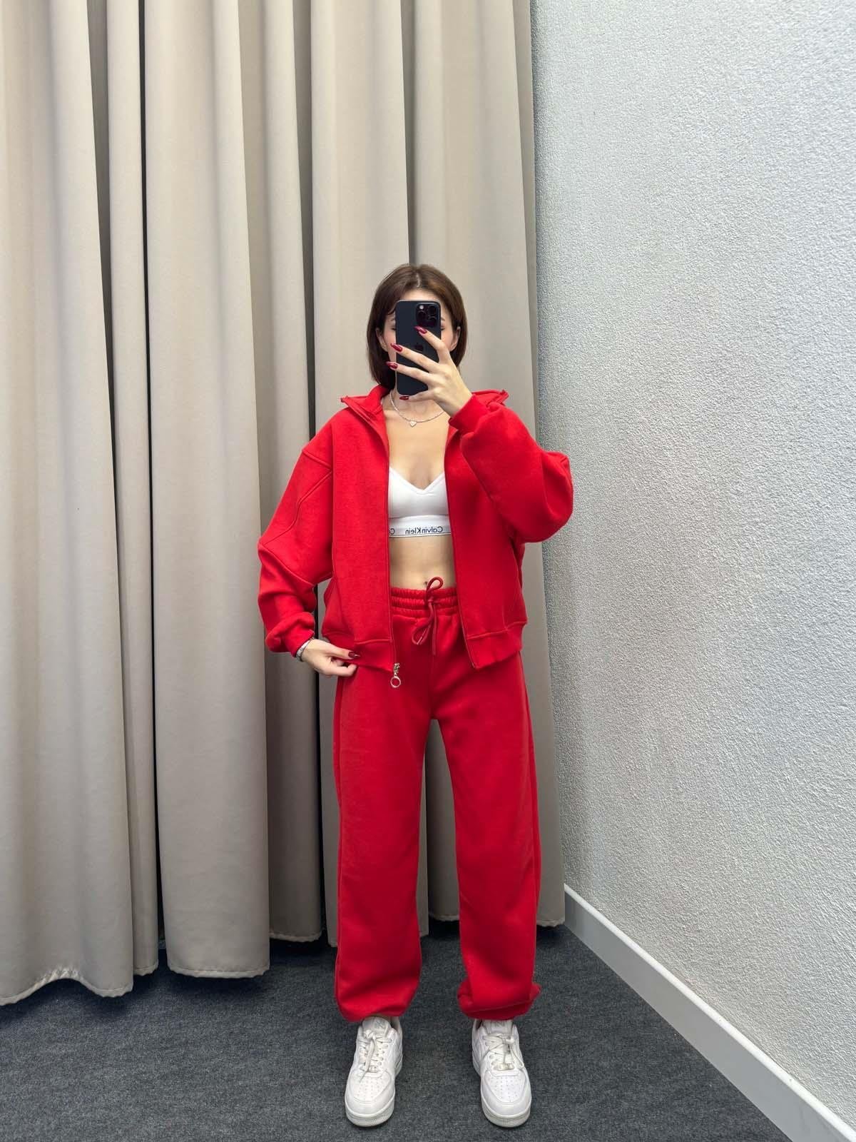 Mario Üç İplik Şardonlu Kırmızı Eşofman Takımı