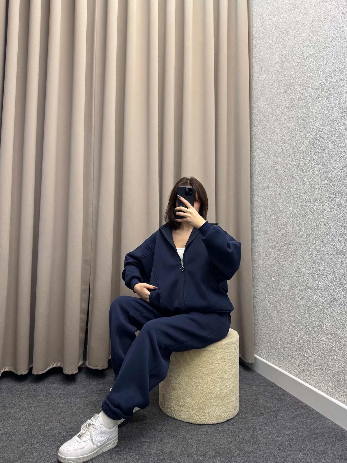 Mario Üç İplik Şardonlu Lacivert Eşofman Takımı