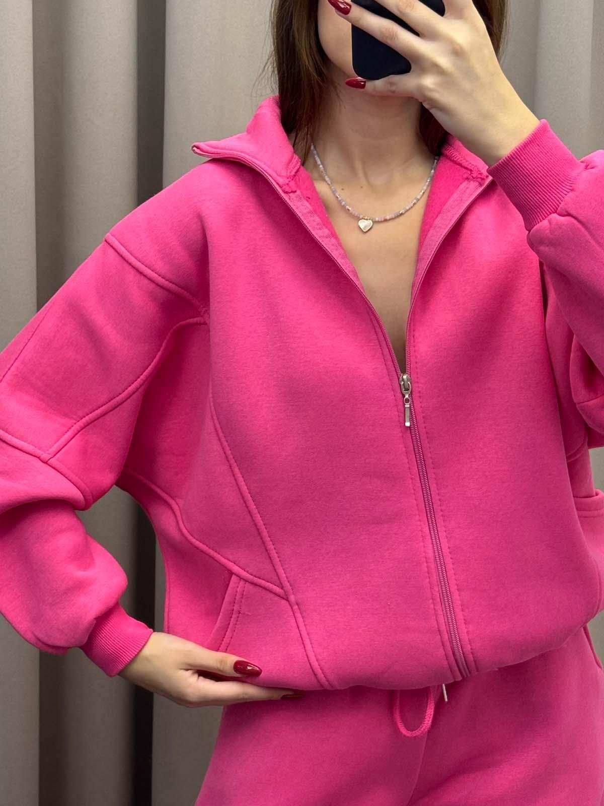 Mario Üç İplik Şardonlu Pembe Eşofman Takımı