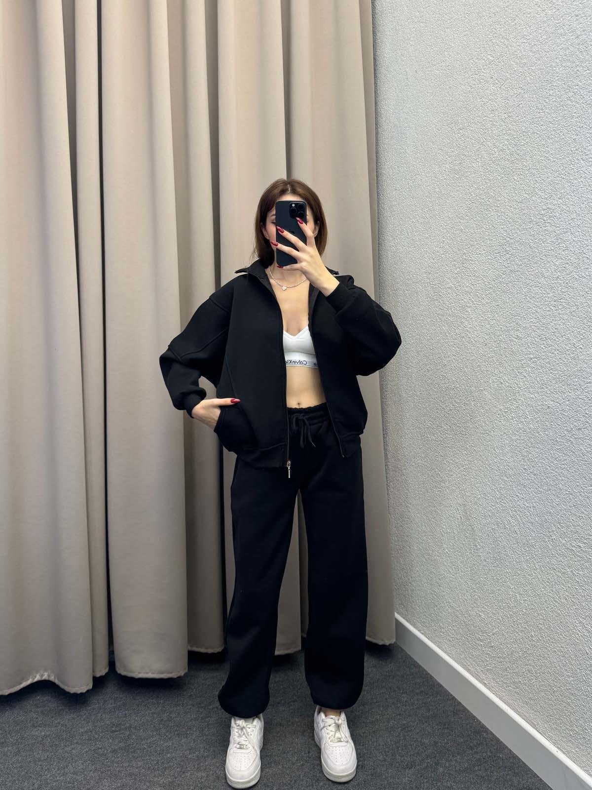 Mario Üç İplik Şardonlu Siyah Eşofman Takımı