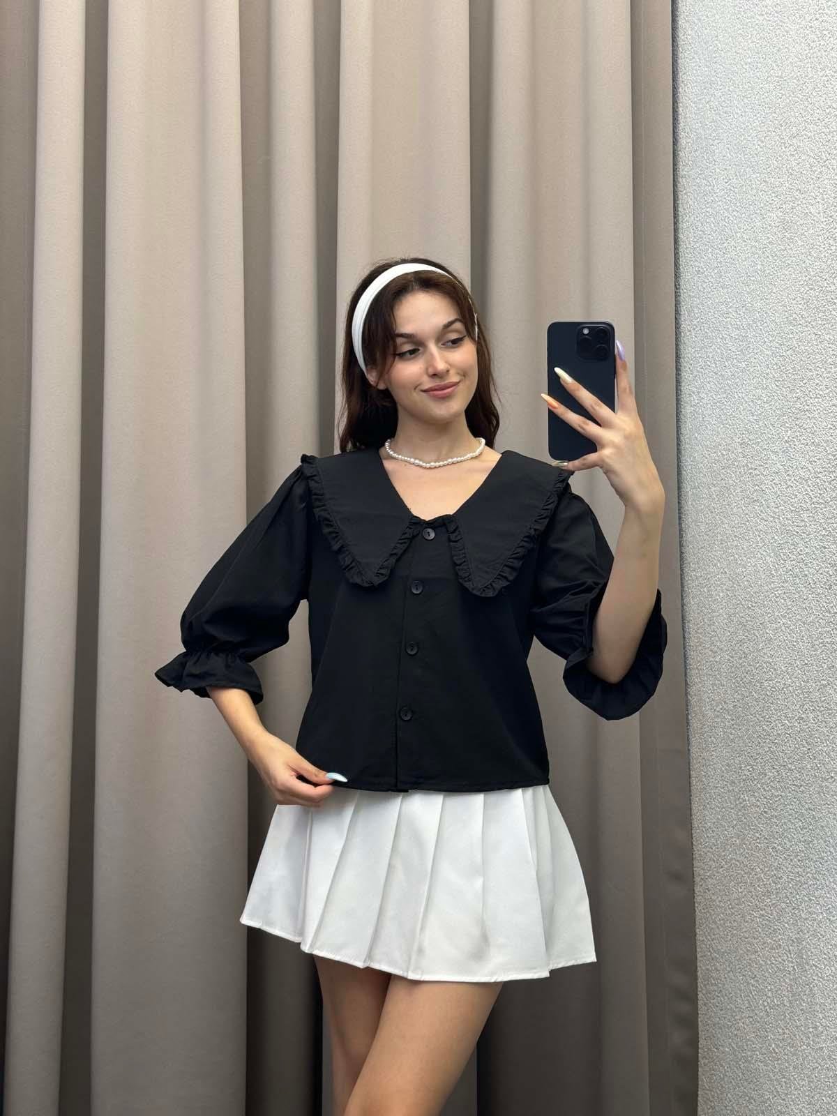 Menial Bebe Yaka Siyah Gömlek