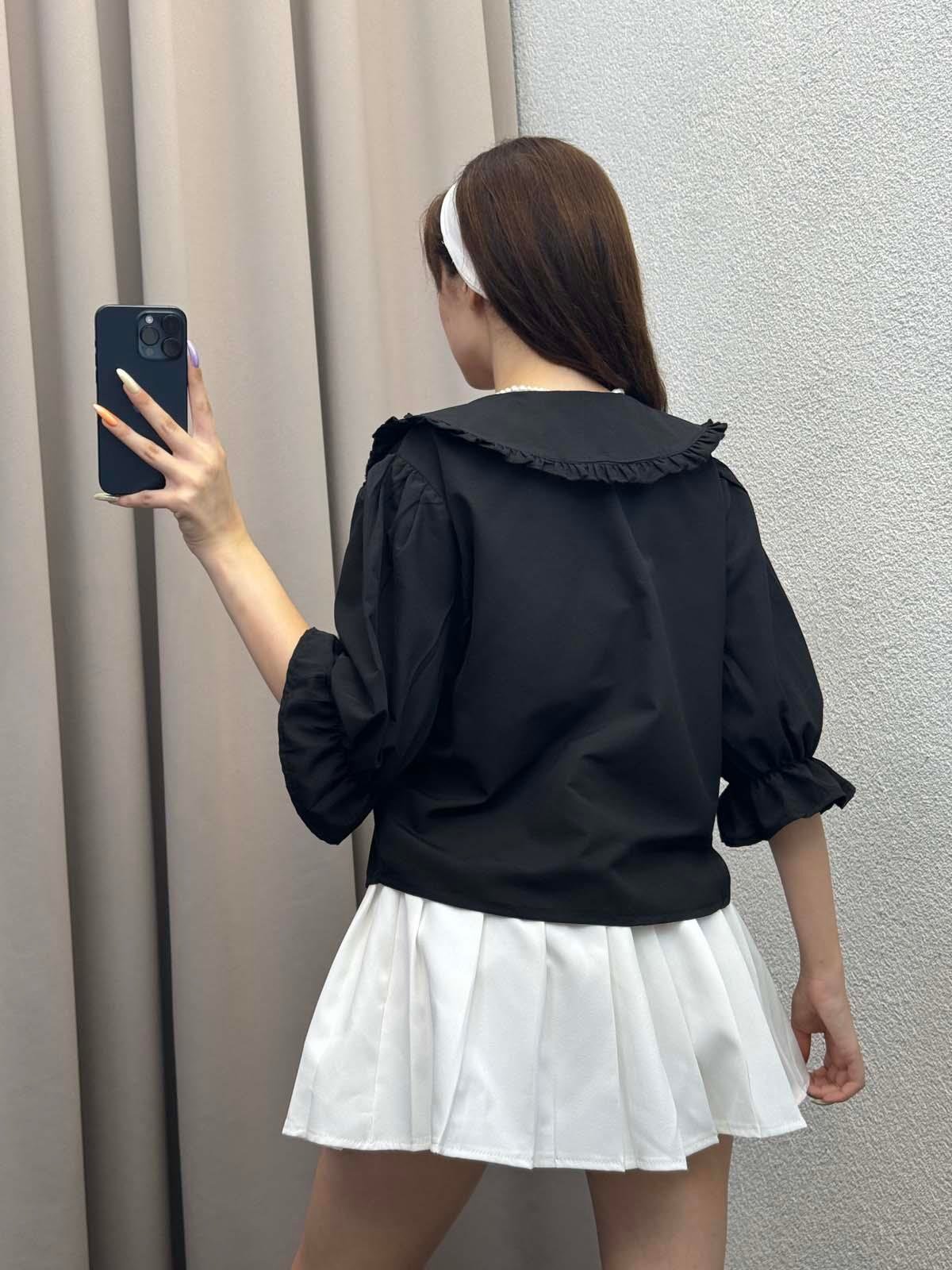 Menial Bebe Yaka Siyah Gömlek