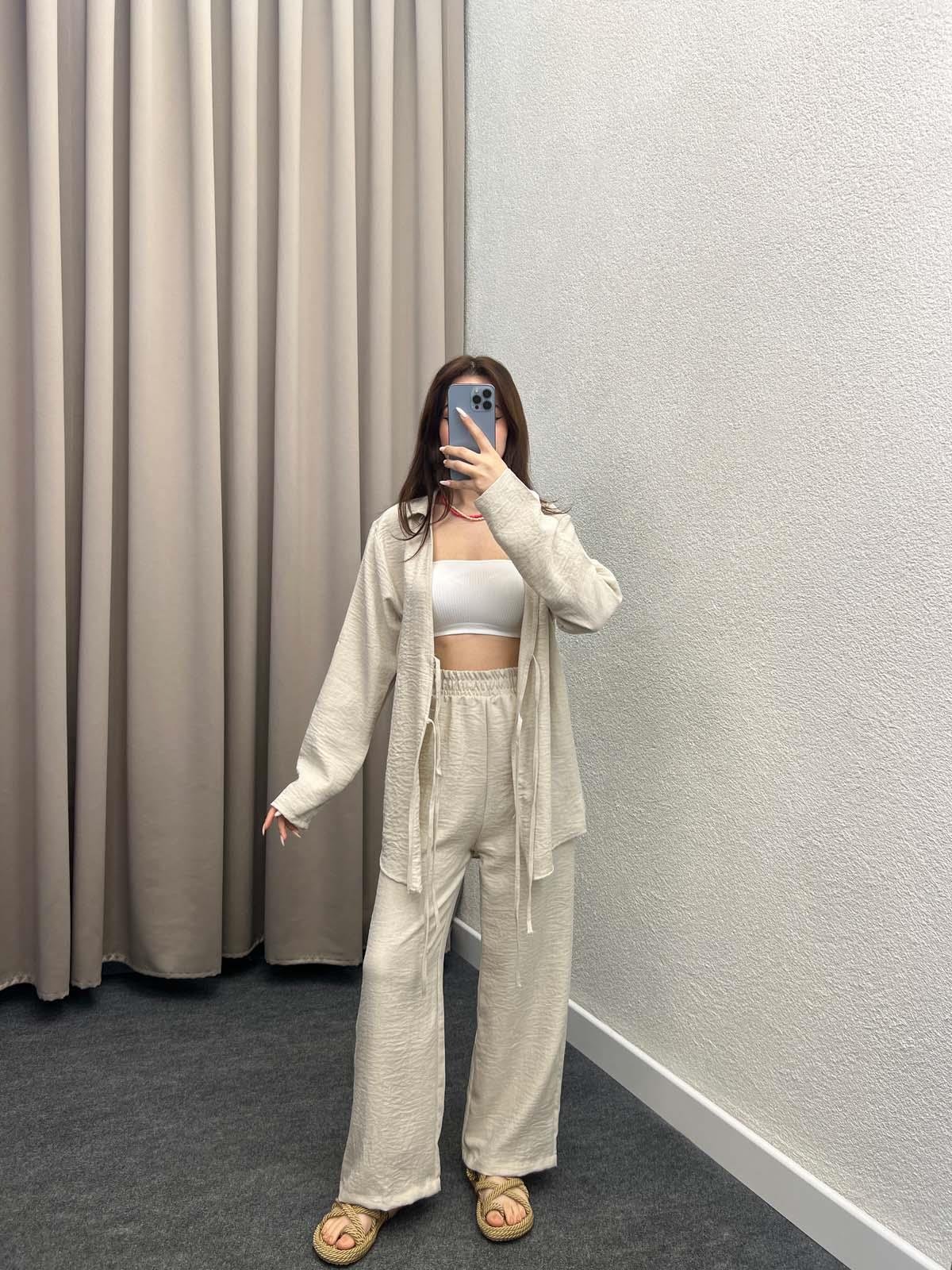 Milano Bej Bağlamalı Kimona Takım