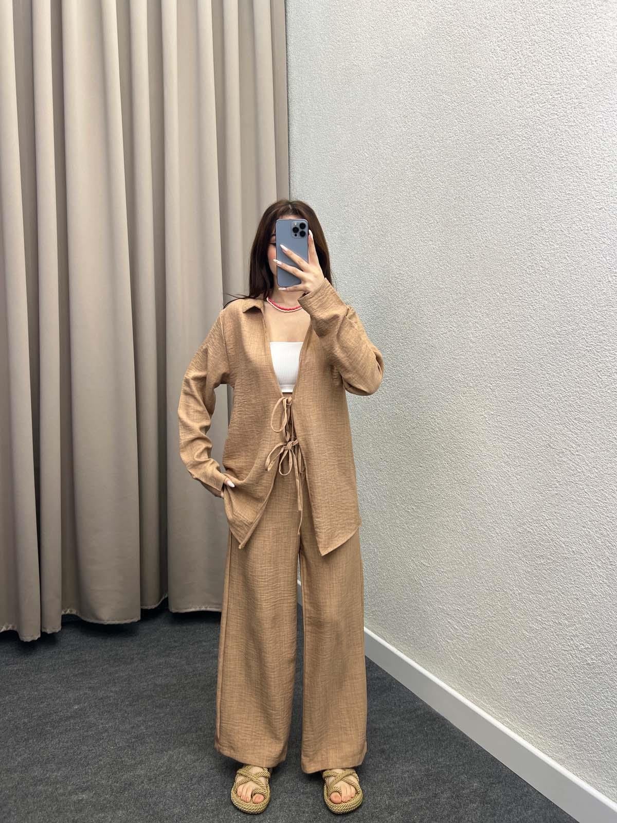 Milano Kahve Bağlamalı Kimona Takım