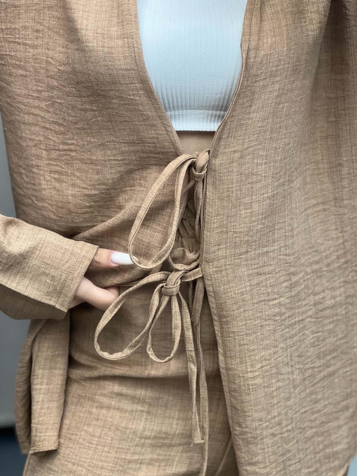 Milano Kahve Bağlamalı Kimona Takım