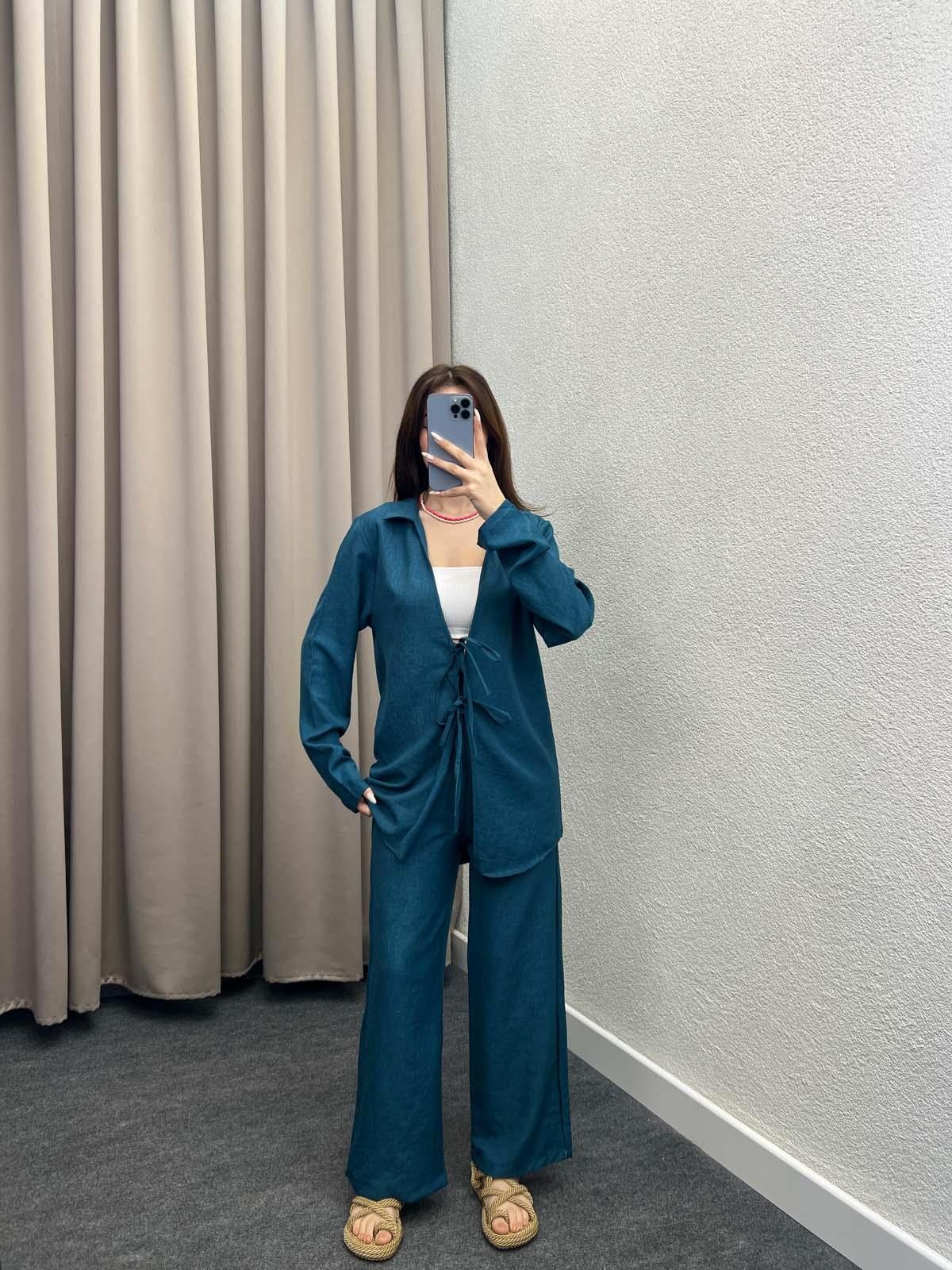 Milano Petrol Bağlamalı Kimona Takım