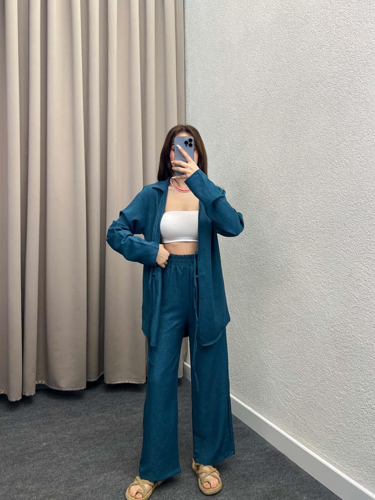 Milano Petrol Bağlamalı Kimona Takım