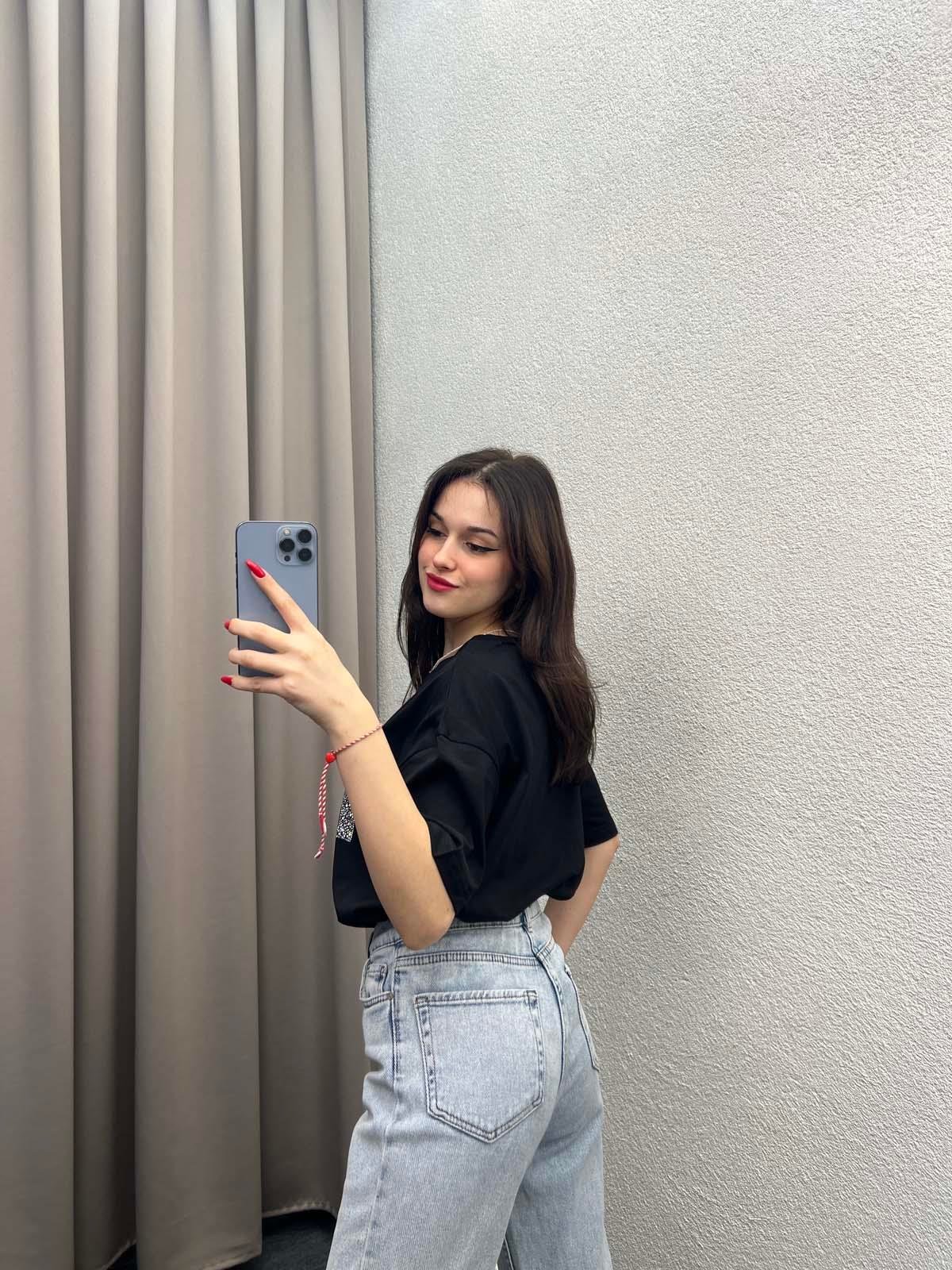 Miu Siyah Oversize Tshirt