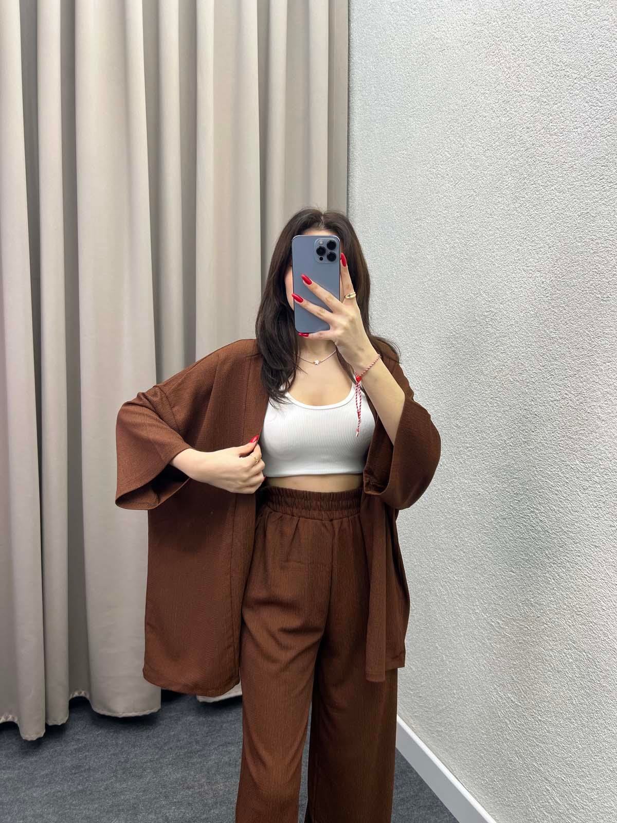 Mosto Kahve Gofre Kimono Takım