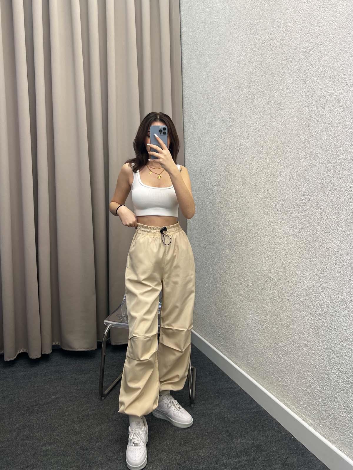 Ninja Bej Paraşüt Kumaş Pantolon