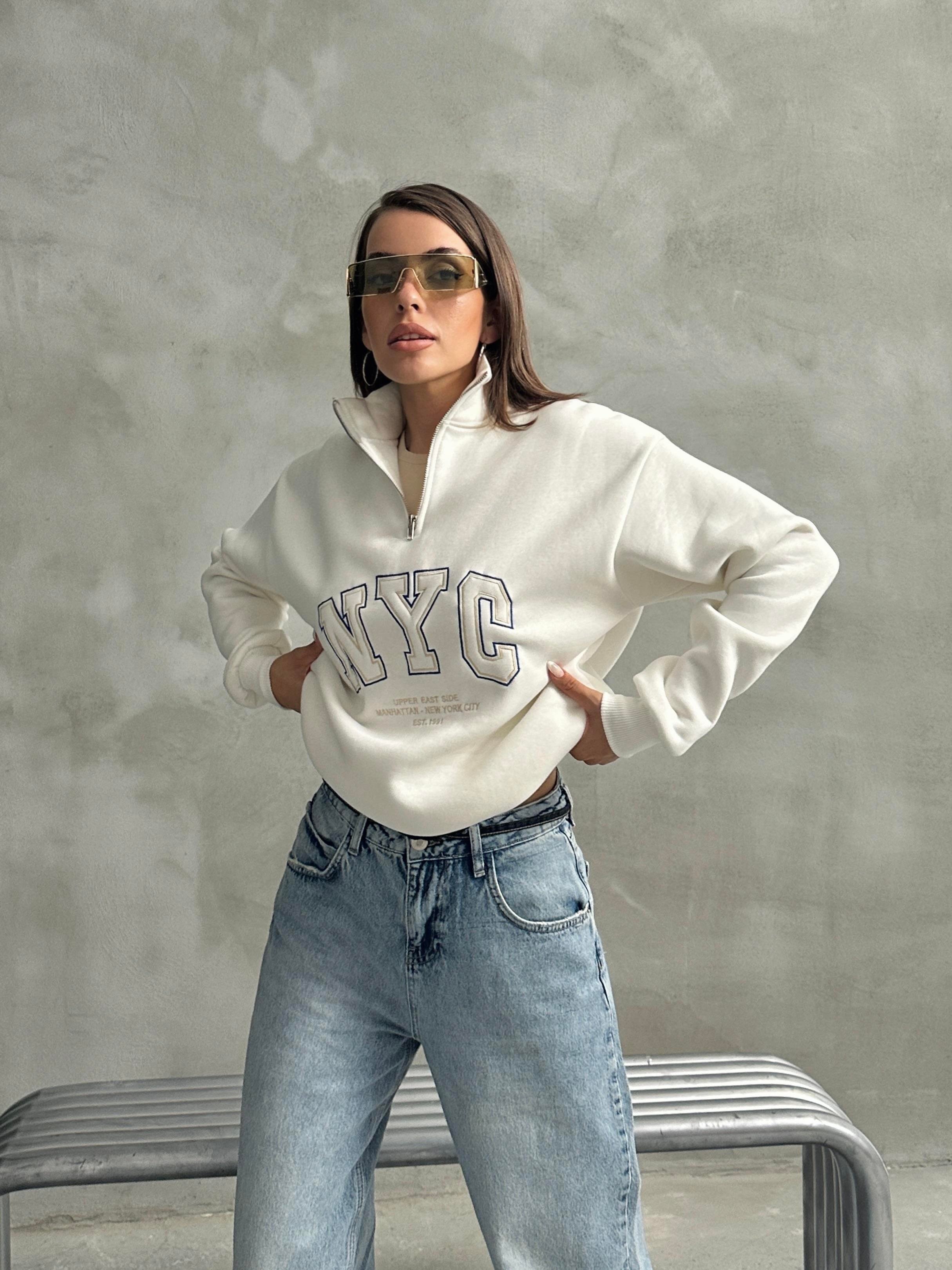 NYC NAKIŞ İŞLEMELİ SWEATSHIRT BEYAZ