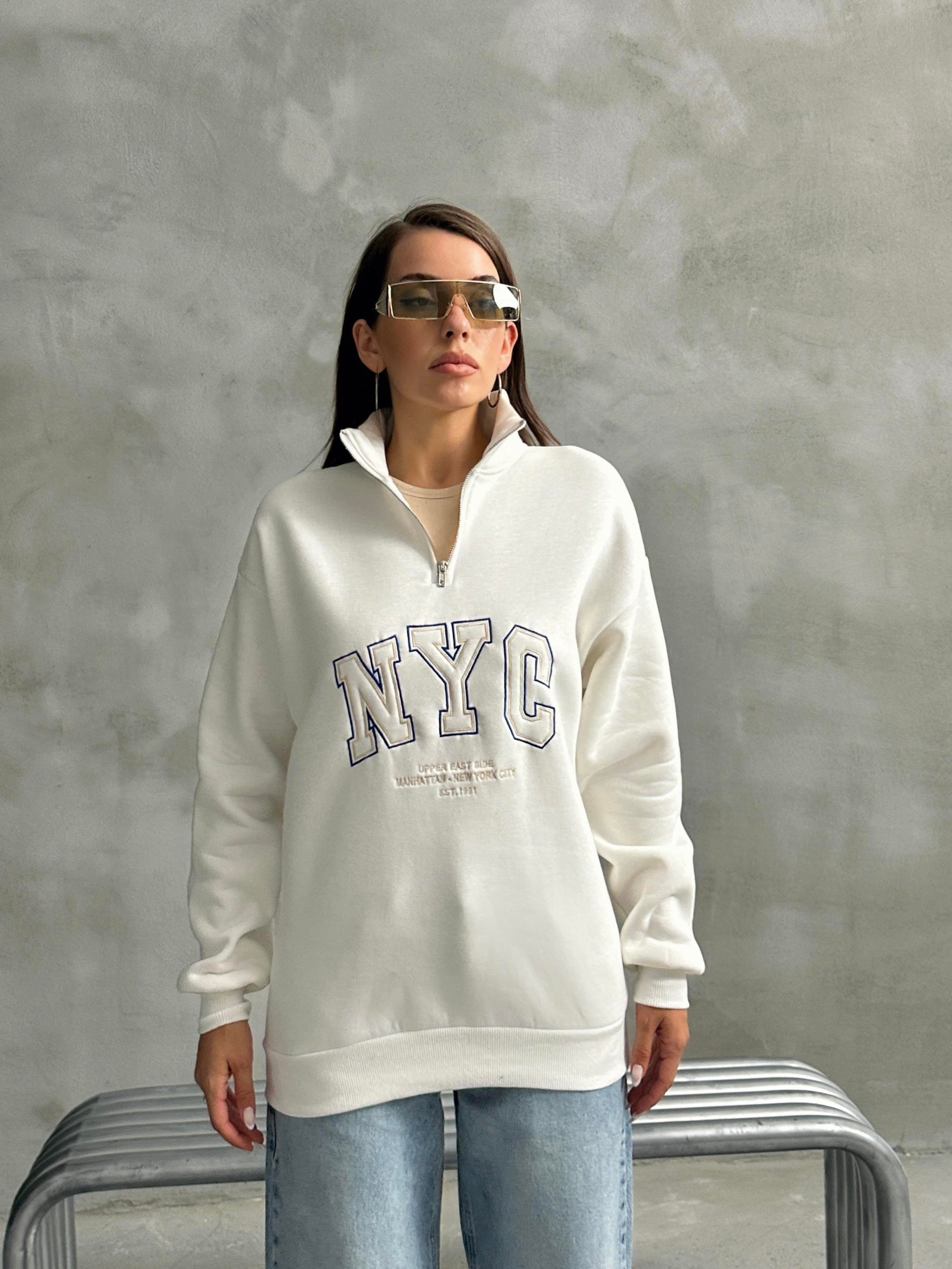 NYC NAKIŞ İŞLEMELİ SWEATSHIRT BEYAZ