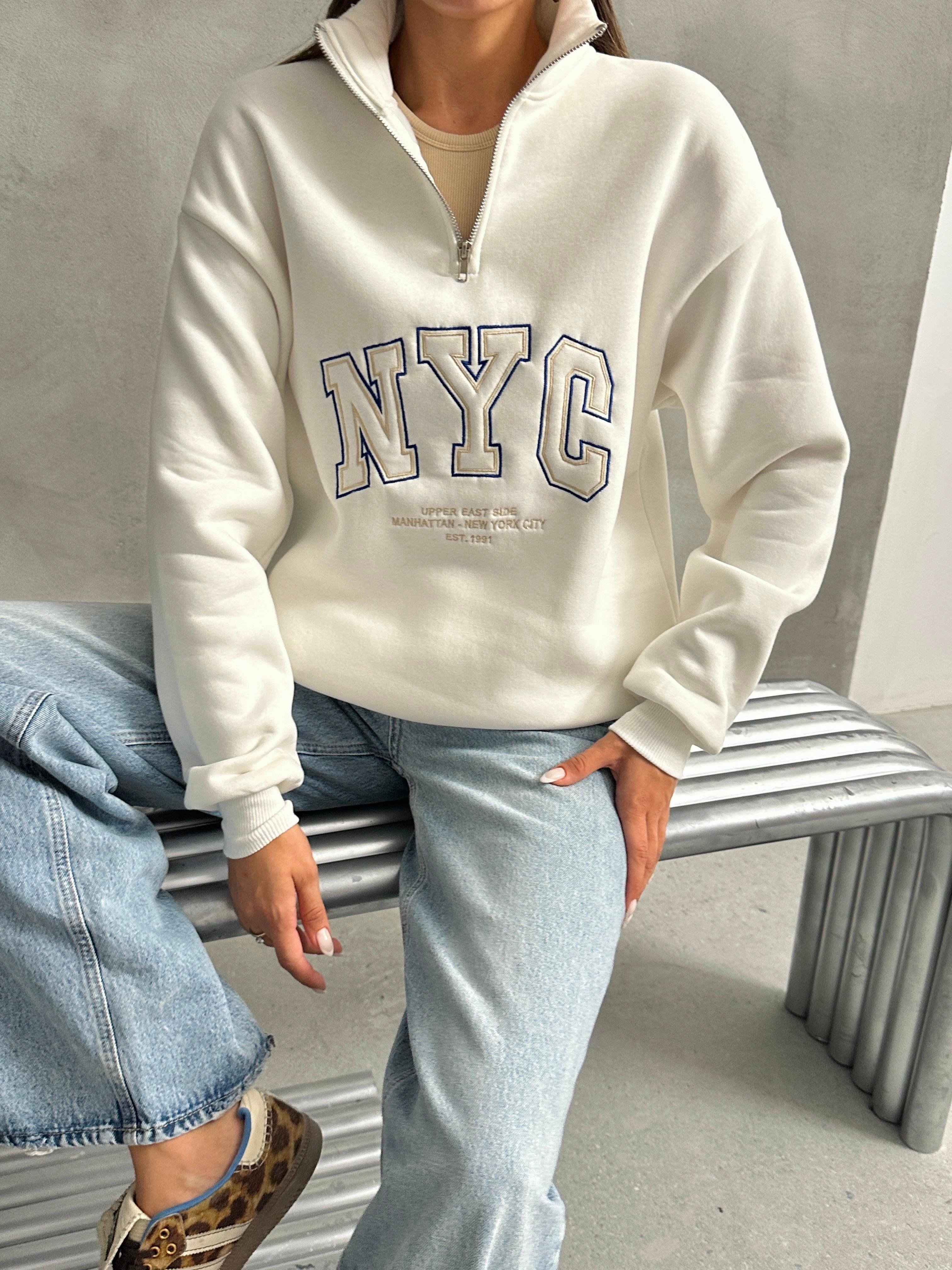 NYC NAKIŞ İŞLEMELİ SWEATSHIRT BEYAZ