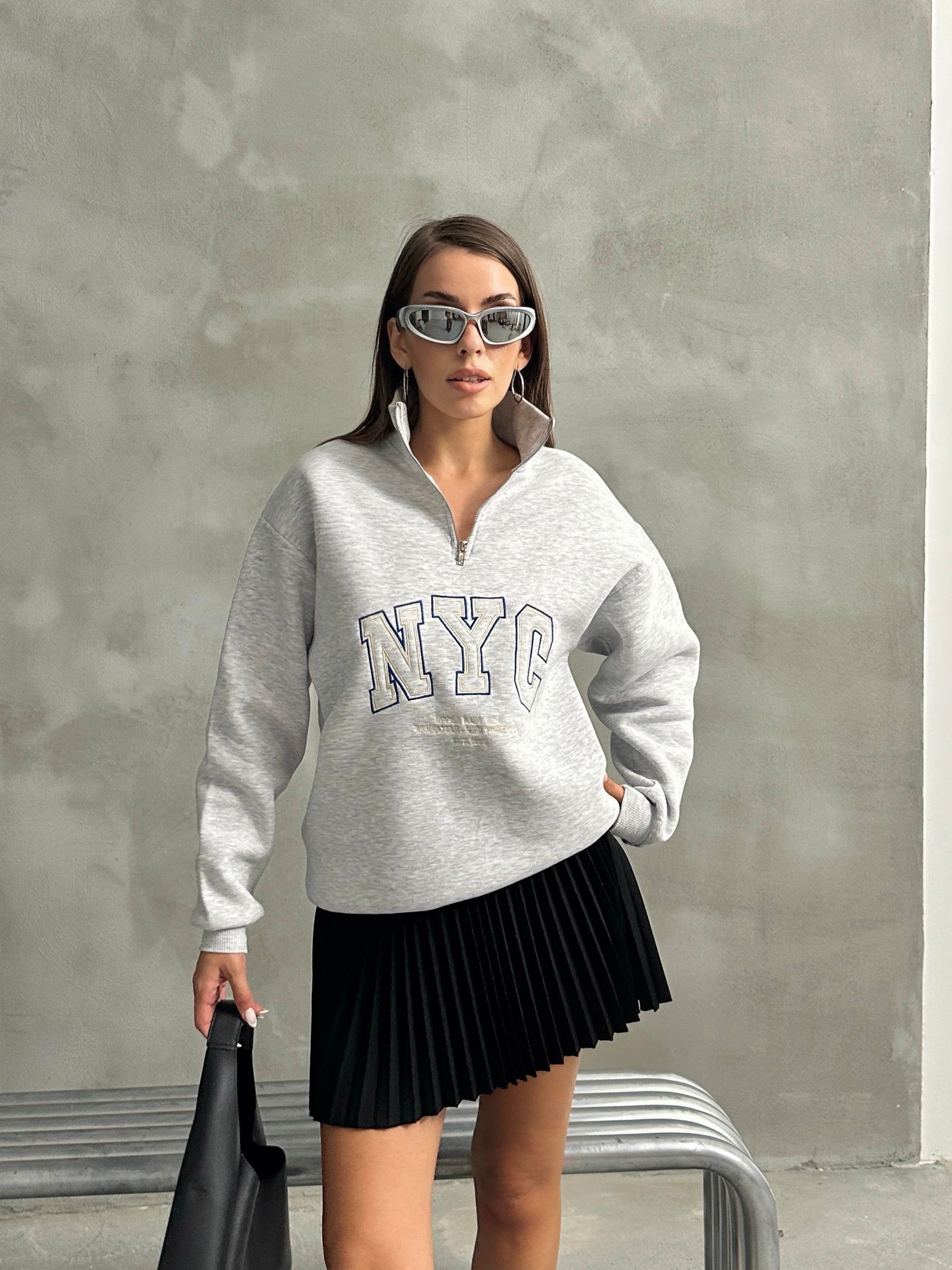 NYC NAKIŞ İŞLEMELİ SWEATSHIRT GRİ