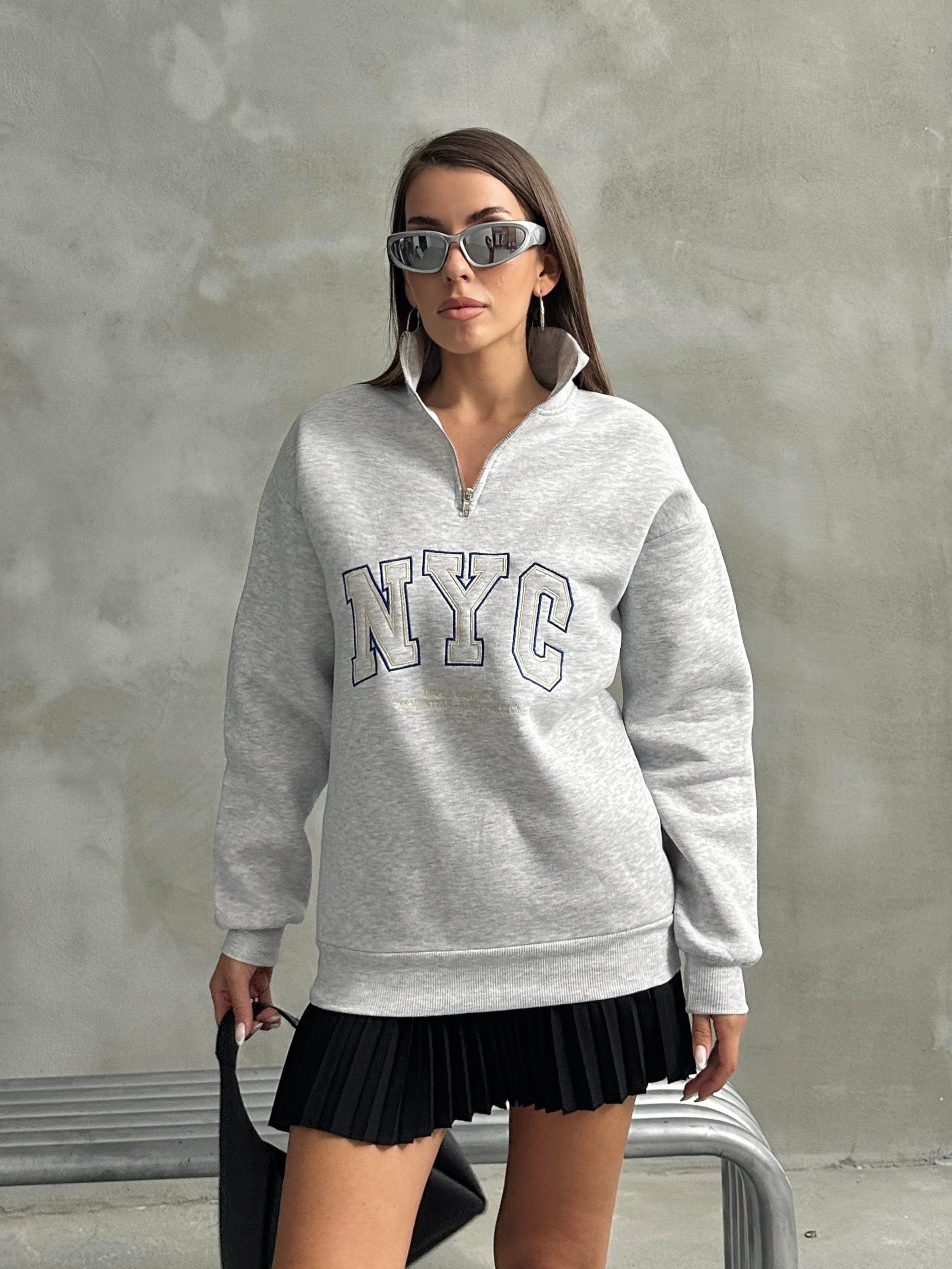 NYC NAKIŞ İŞLEMELİ SWEATSHIRT GRİ