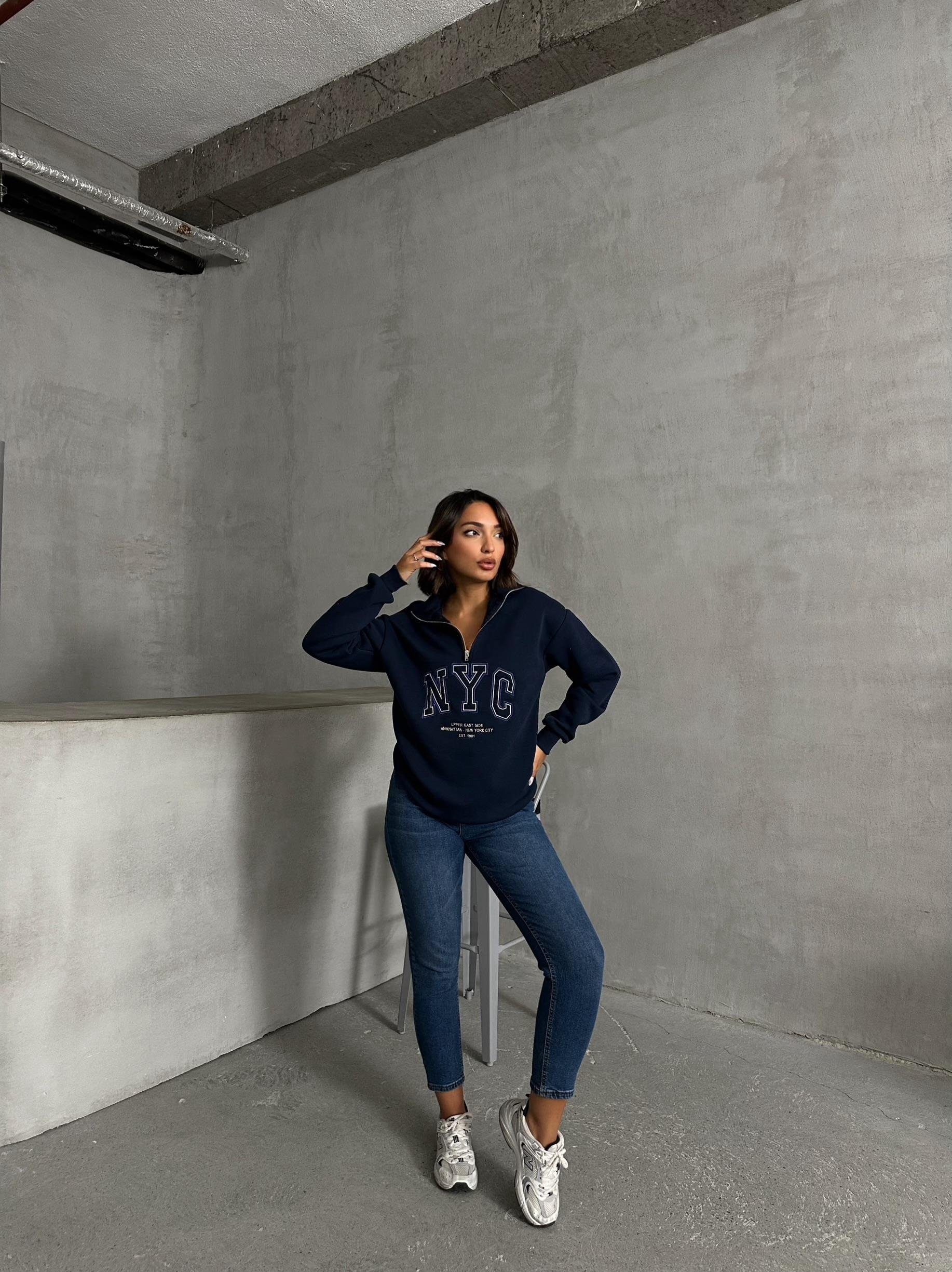 NYC NAKIŞ İŞLEMELİ SWEATSHIRT LACİVERT