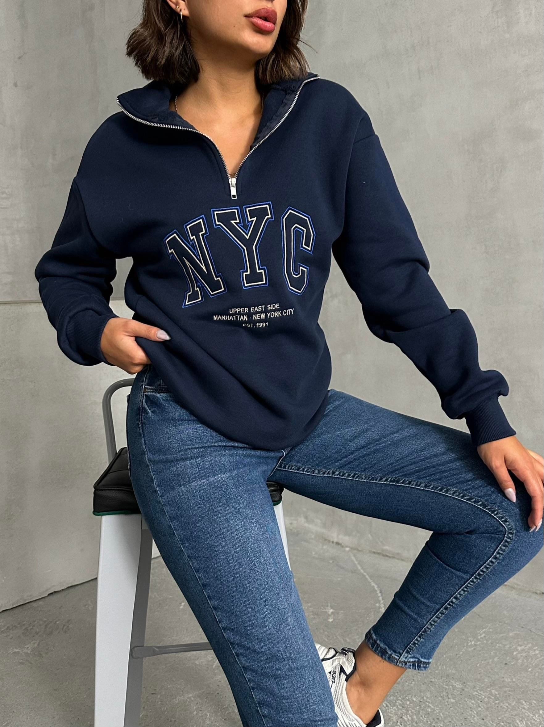 NYC NAKIŞ İŞLEMELİ SWEATSHIRT LACİVERT