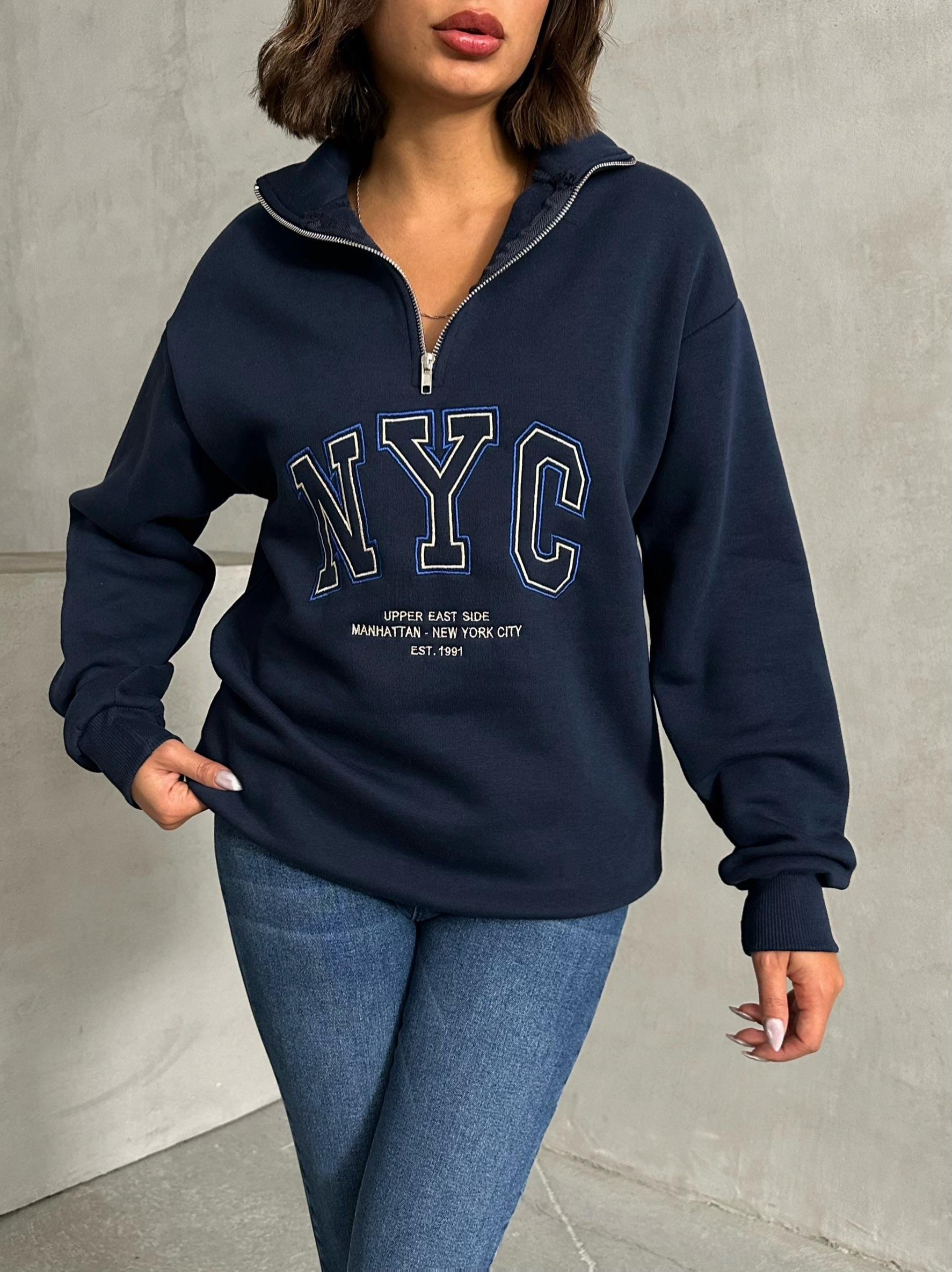 NYC NAKIŞ İŞLEMELİ SWEATSHIRT LACİVERT