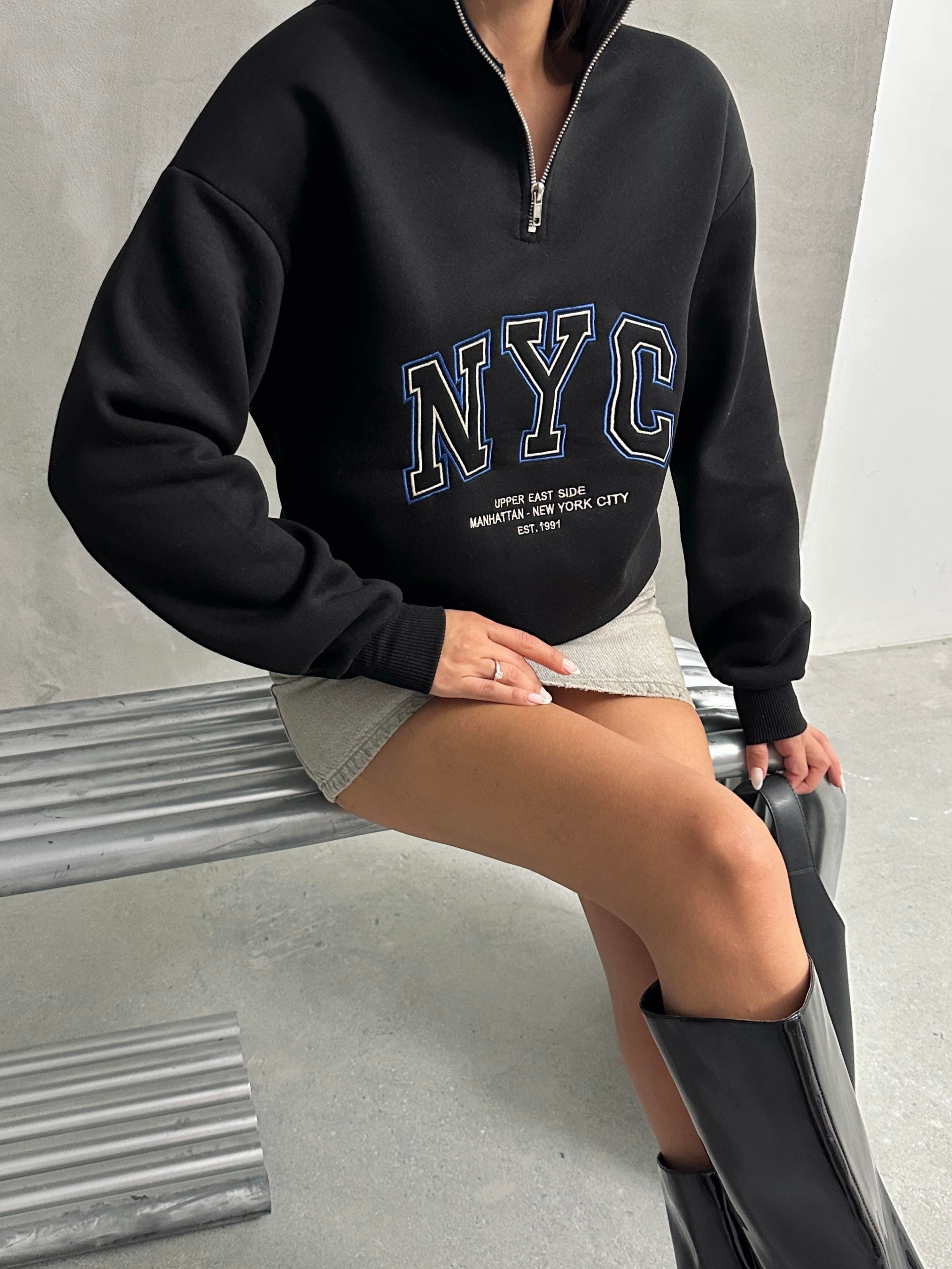 NYC NAKIŞ İŞLEMELİ SWEATSHIRT SİYAH