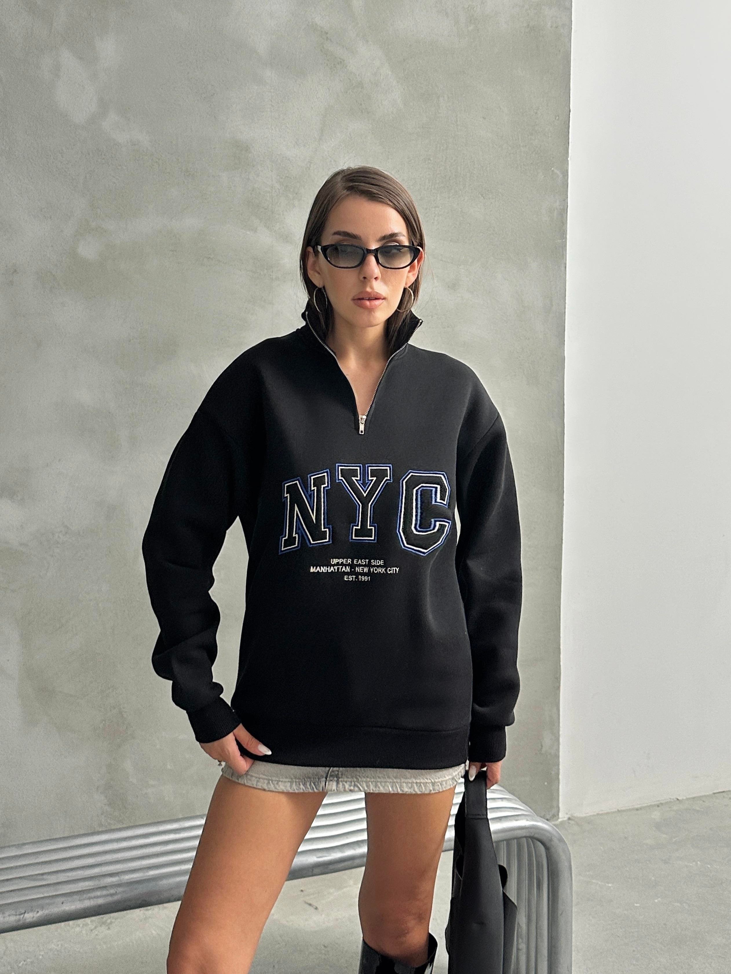 NYC NAKIŞ İŞLEMELİ SWEATSHIRT SİYAH