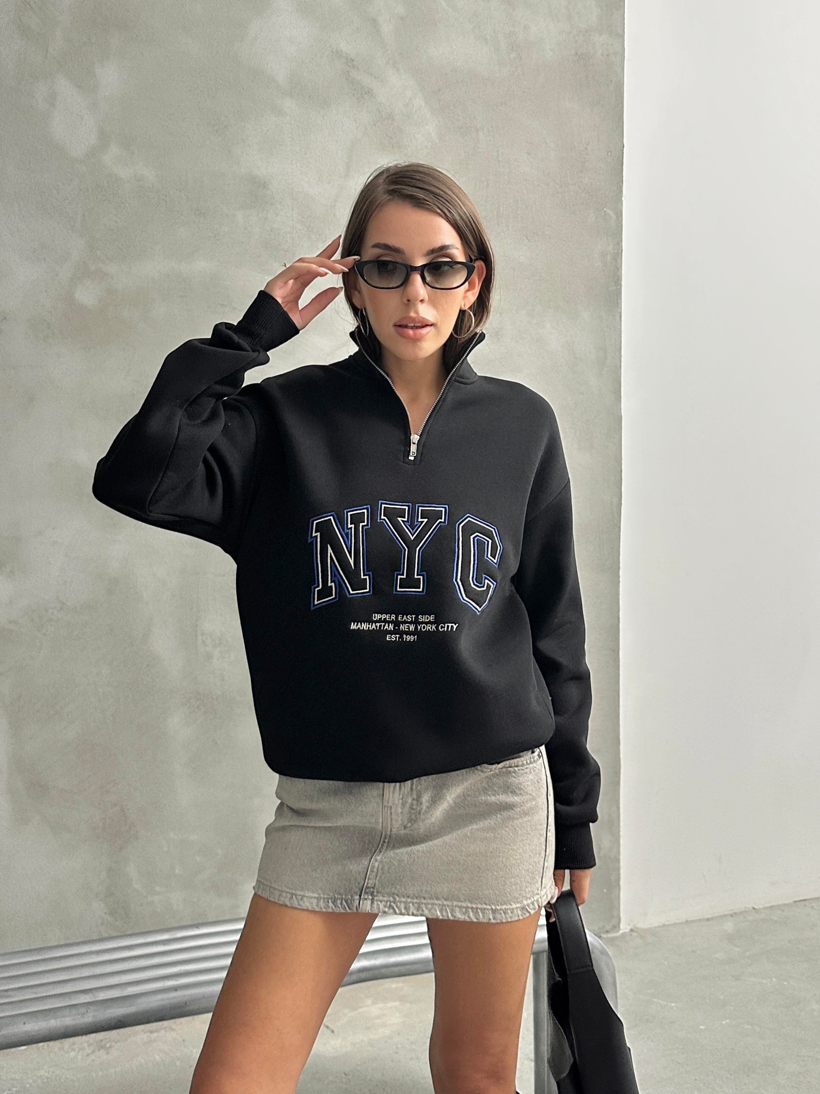 NYC NAKIŞ İŞLEMELİ SWEATSHIRT SİYAH