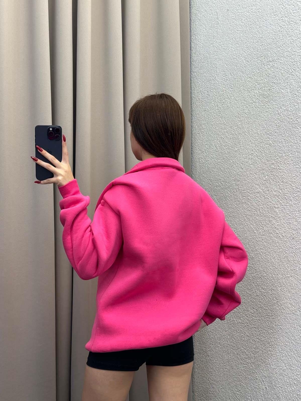 Nyc Pembe Oversize Yarım Fermuarlı Sweatshirt