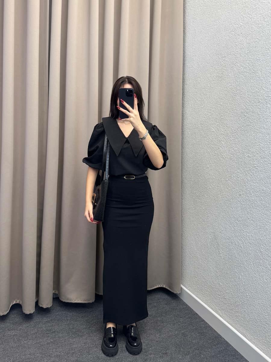Olaha Yırmaçlı Siyah Basic Etek