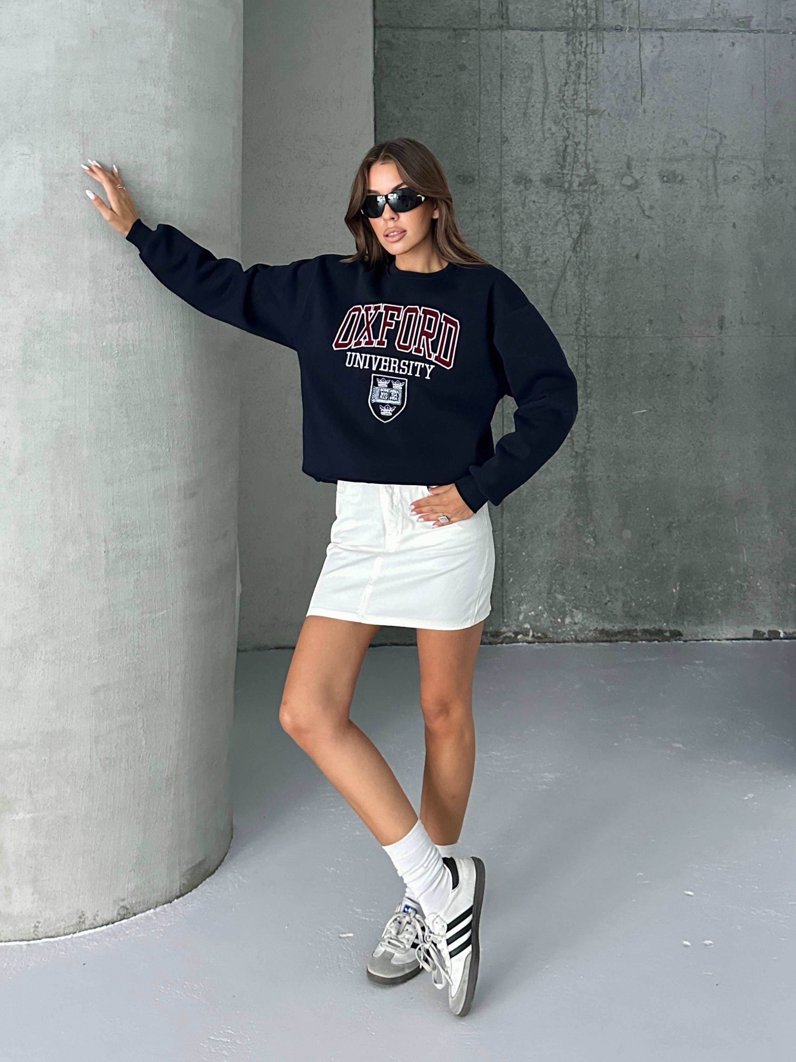 Oxford Baskılı Oversize Sweatshirt